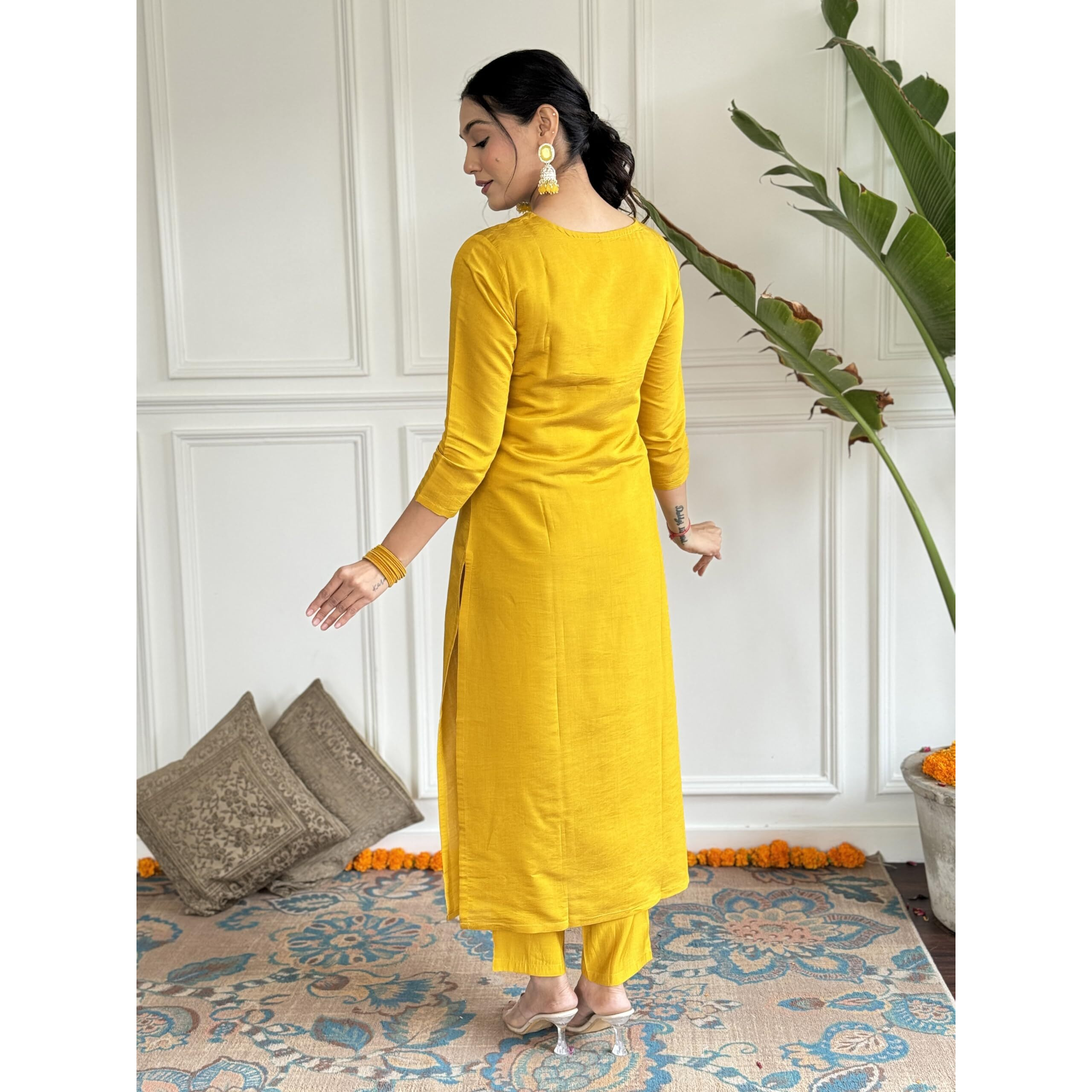 Navlik Women's Chanderi Embroidered Straight Kurta with Pant and Dupatta Sets (NK-597)