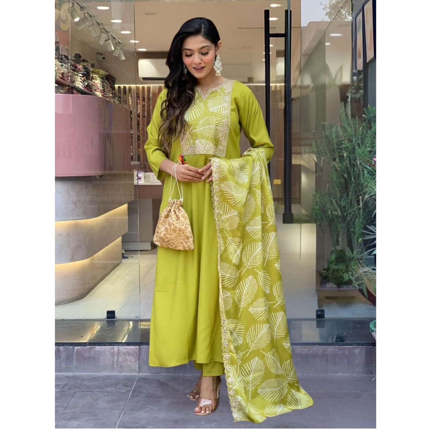 Navlik Women's BSY Viscose Embroidered Straight Kurta with Pant and Dupatta Sets (NK-605)