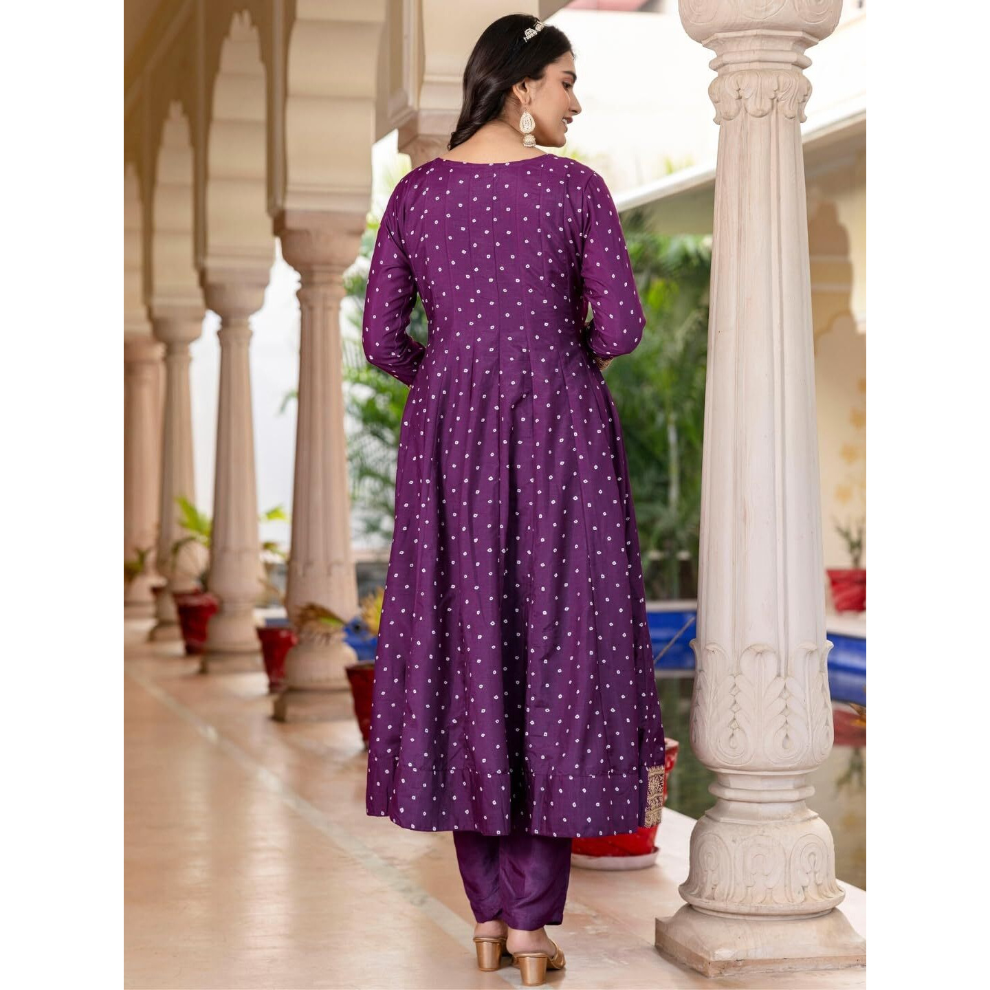 Navlik Women's Vichitra Silk with Cotton Lining Embroidered and Printed Flared Kurta with Pant And Dupatta Sets (NK-606)