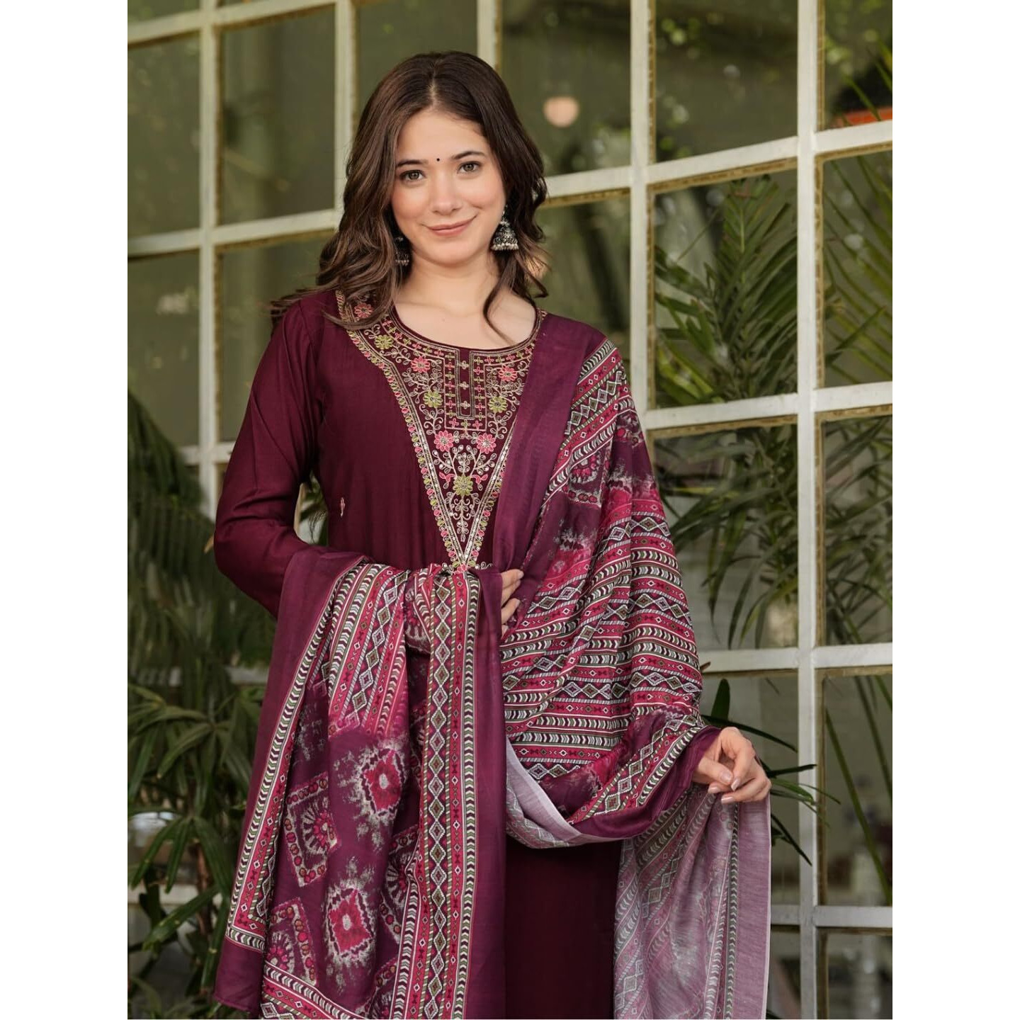 Navlik Women's Rayon Slub Embroidered Straight Kurta with Pant And Dupatta Sets (NK-607)