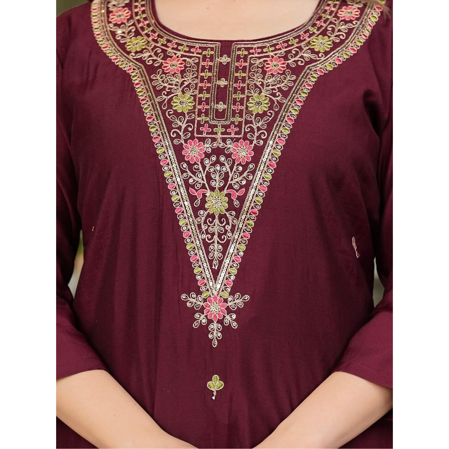 Navlik Women's Rayon Slub Embroidered Straight Kurta with Pant And Dupatta Sets (NK-607)