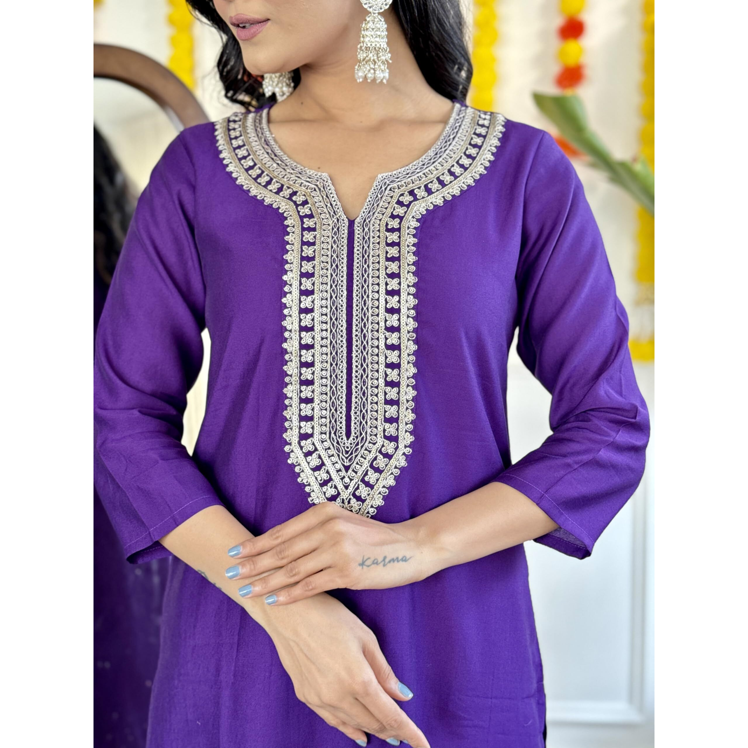 Navlik Women's Chanderi Viscose Embroidered Straight Kurta with Pant and Dupatta Sets (NK-610)