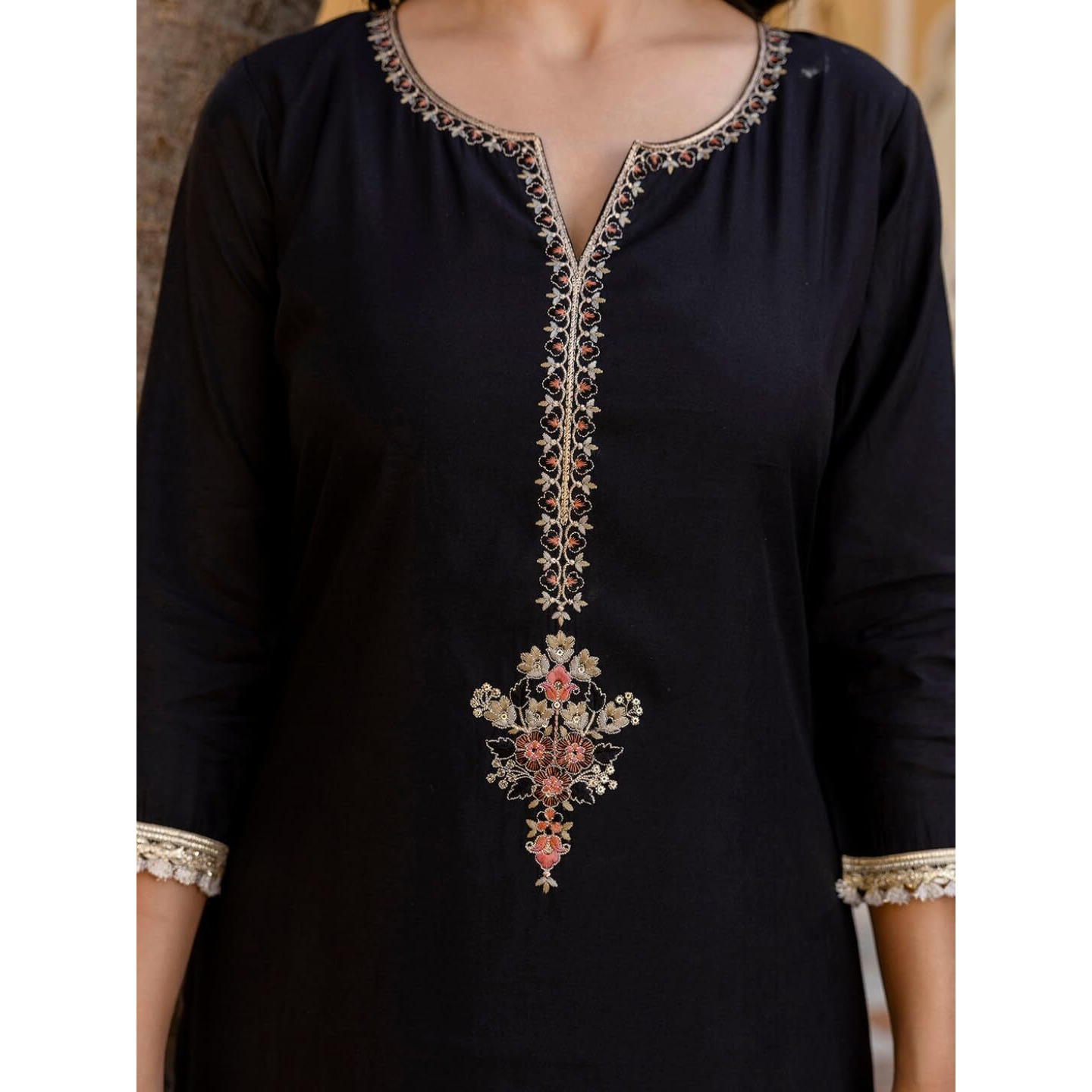 Navlik Women's Rayon Slub Embroidered Straight Kurta with Pant and Dupatta Sets (NK-612)
