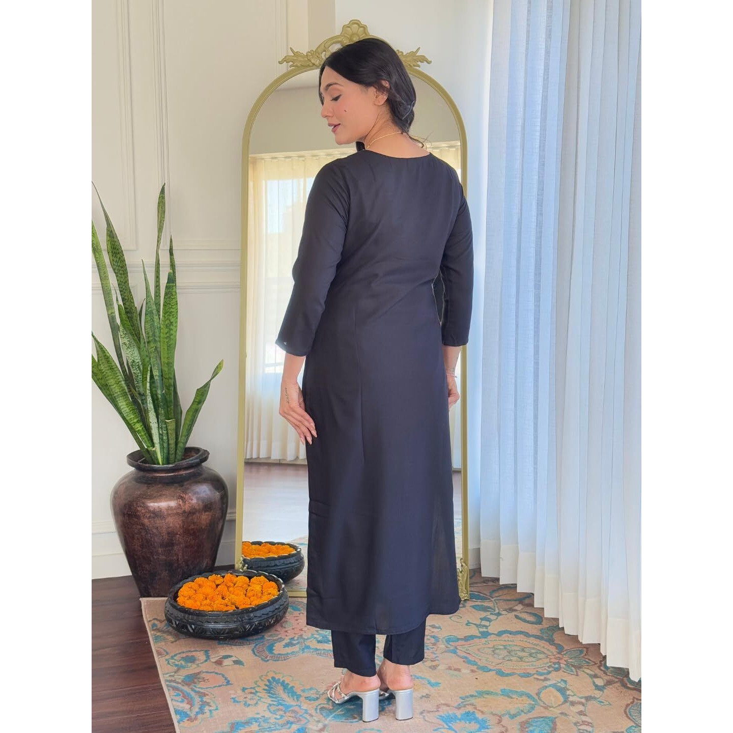Navlik Women's Black Rayon Embroidered Straight Kurta with Rayon Pant and Taby Printed Dupatta Sets (NK-624)