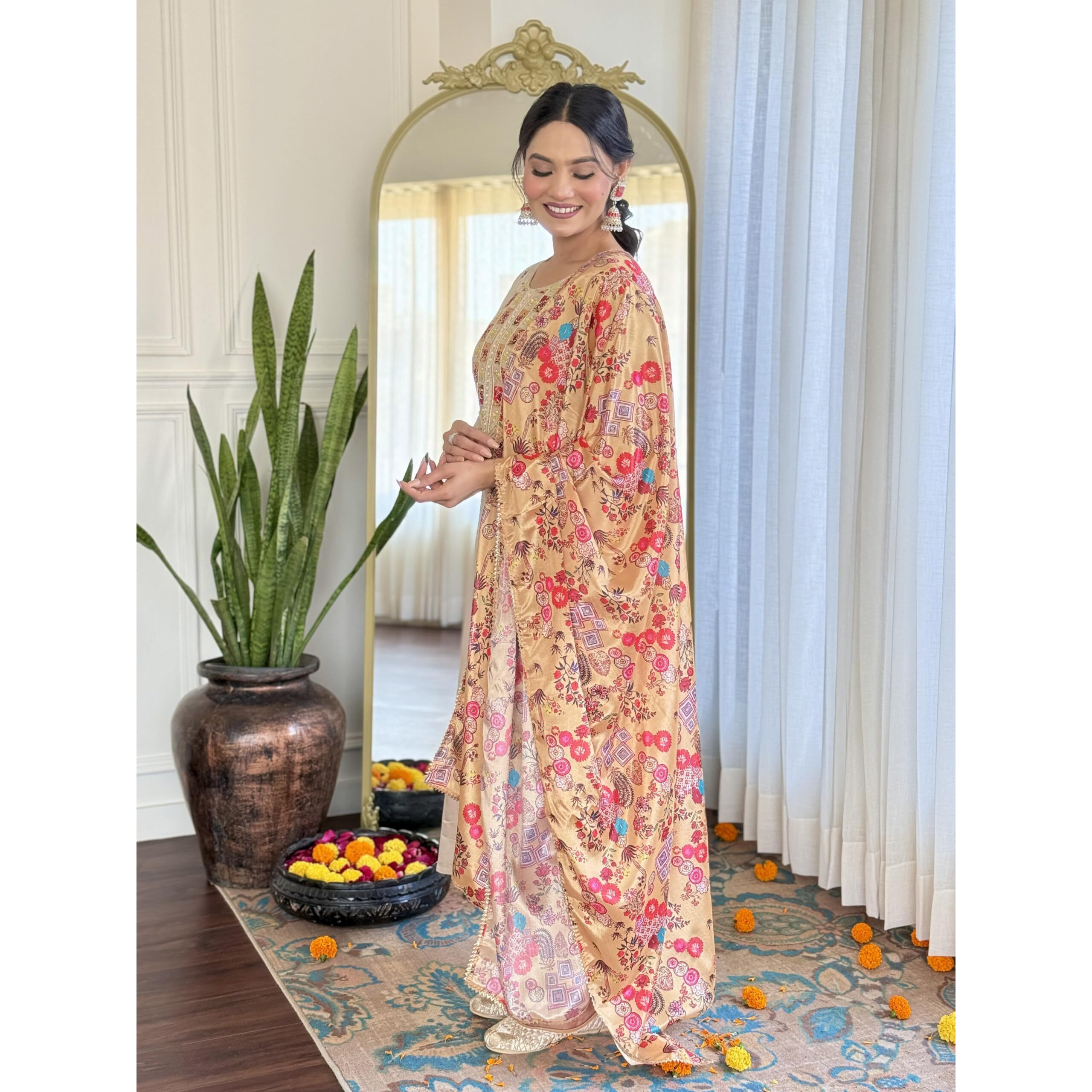 Navlik Women's Rayon Embroidered Straight Kurta with Pant And Dupatta Sets (NK-625)