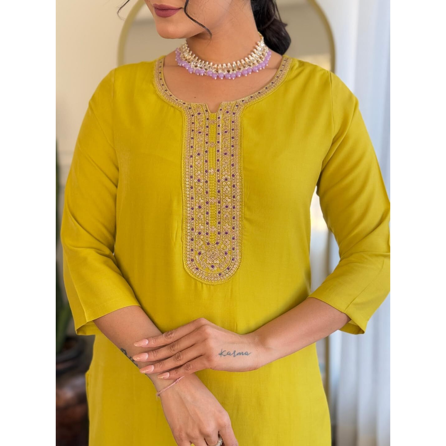 Navlik Women's Lemon Yellow BSY Viscose Embroidered Straight Kurta with BSY Viscose Pant and Viscose Jacquard Printed Dupatta Sets (NK-627)