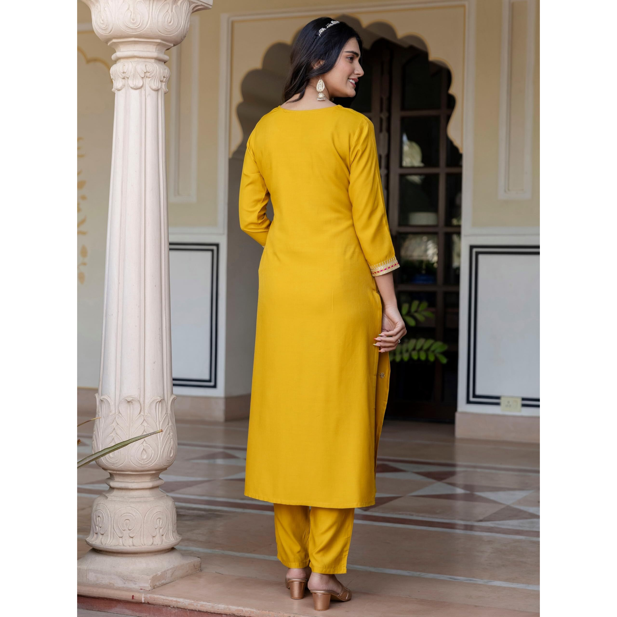 Navlik Women's BSY Viscose Embroidered Straight Kurta with Pant And Dupatta Sets (NK-628)