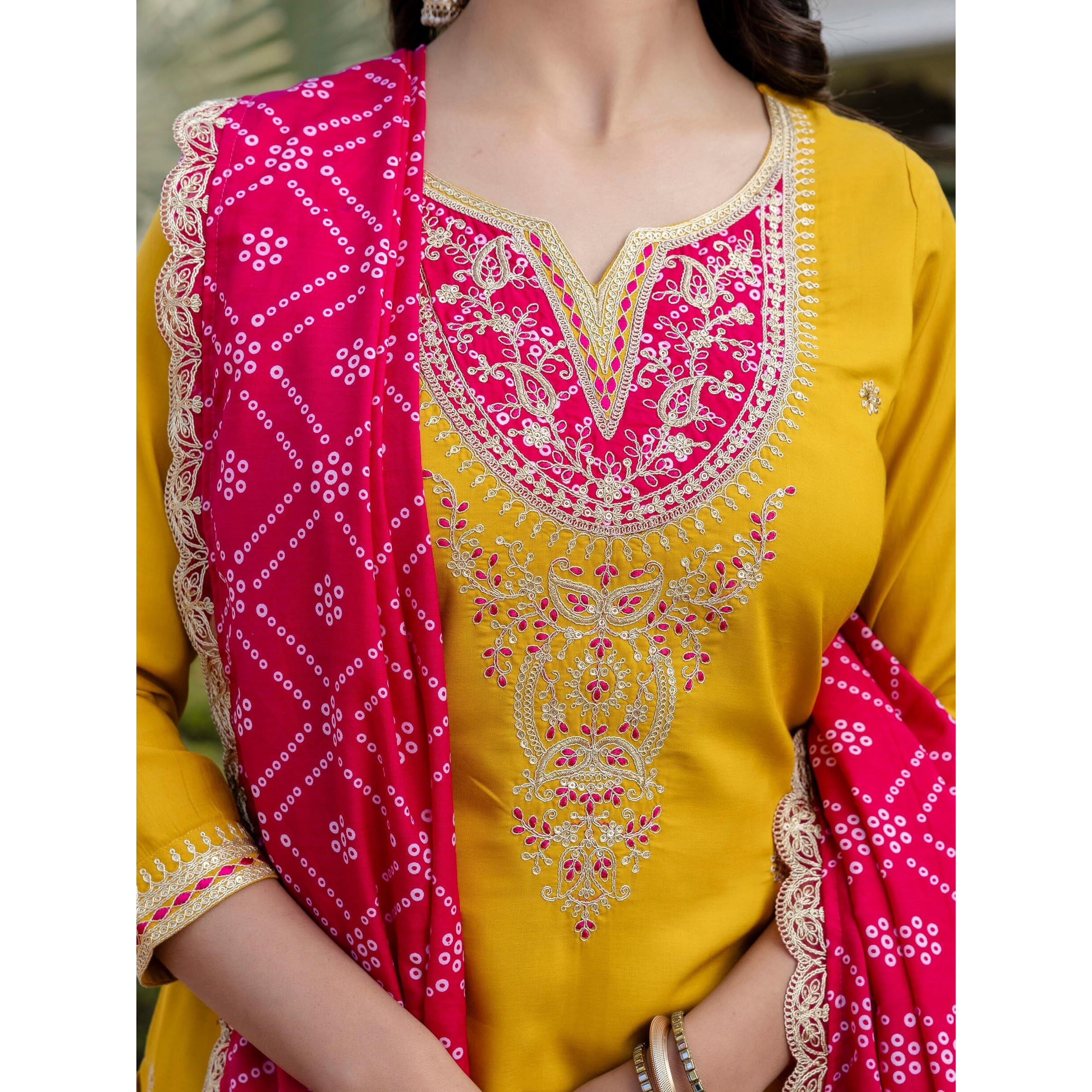 Navlik Women's BSY Viscose Embroidered Straight Kurta with Pant And Dupatta Sets (NK-628)