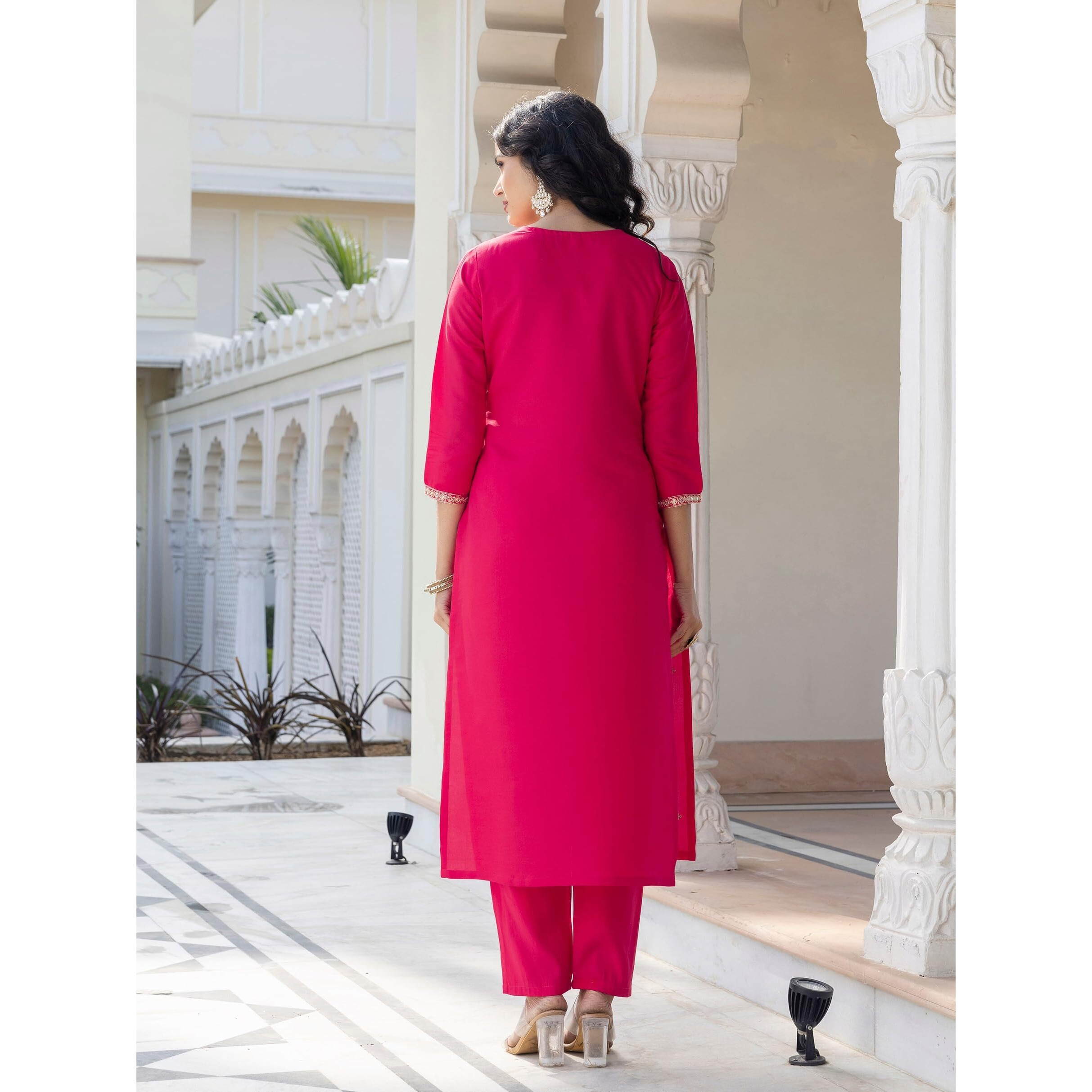 Navlik Women's Red BSY Viscose Embroidered Straight Kurta with BSY Viscose Pant And Viscose Jacquard Printed Dupatta Sets (NK-638)