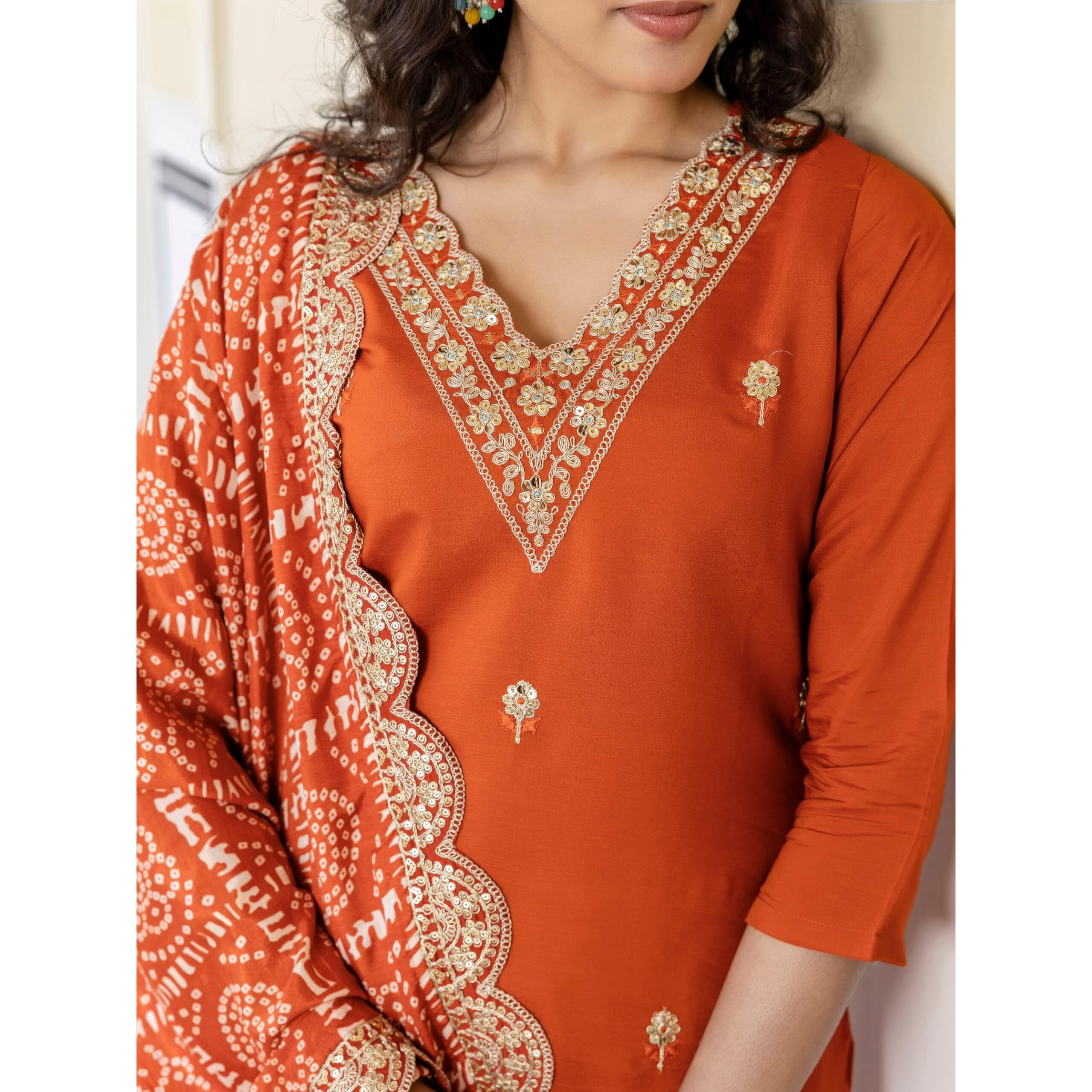 Navlik Women's BSY Viscose Embroidered Straight Kurta with Pant And Dupatta Sets (NK-640)