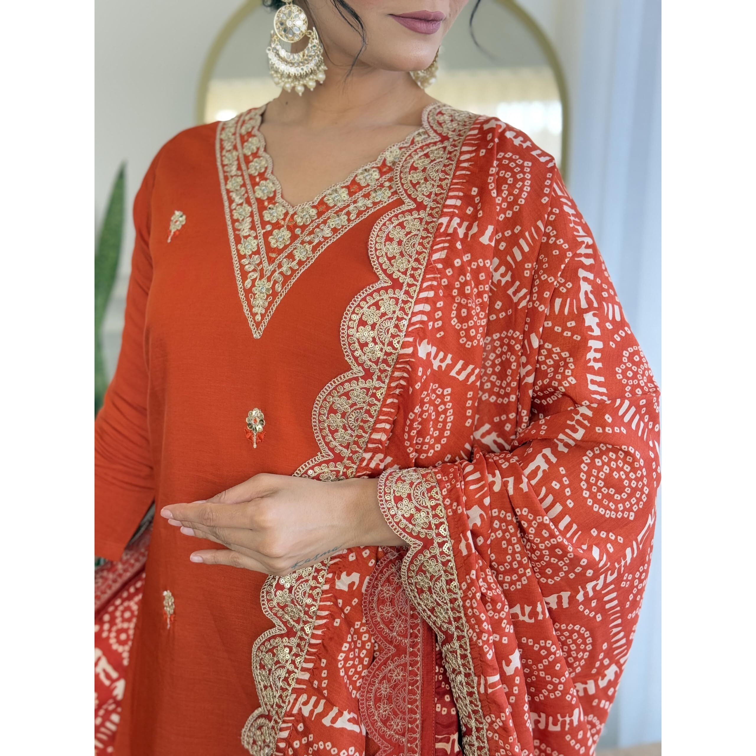 Navlik Women's BSY Viscose Embroidered Straight Kurta with Pant And Dupatta Sets (NK-640)