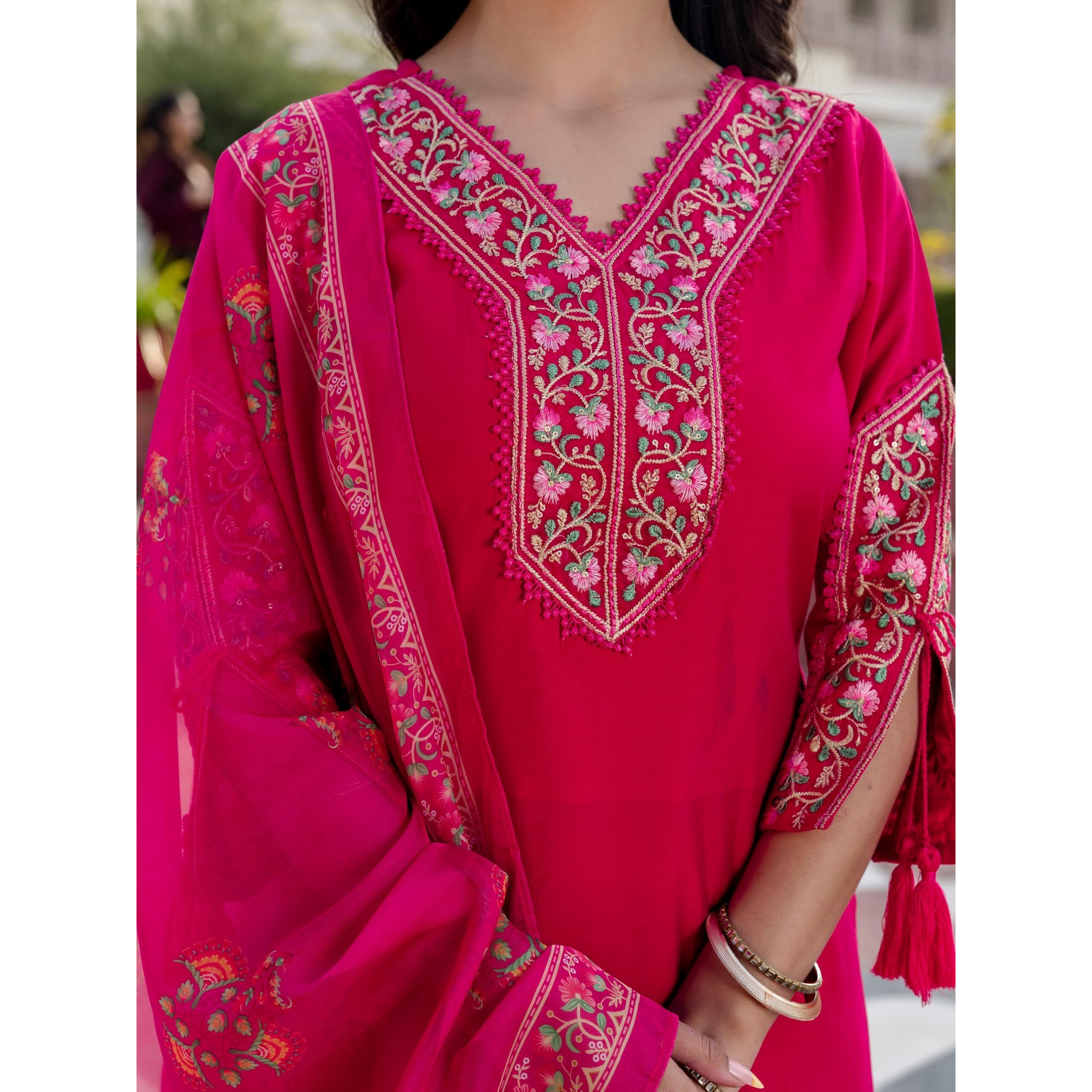 Navlik Women's BSY Viscose Embroidered Straight Kurta with Pant And Dupatta Sets (NK-642)