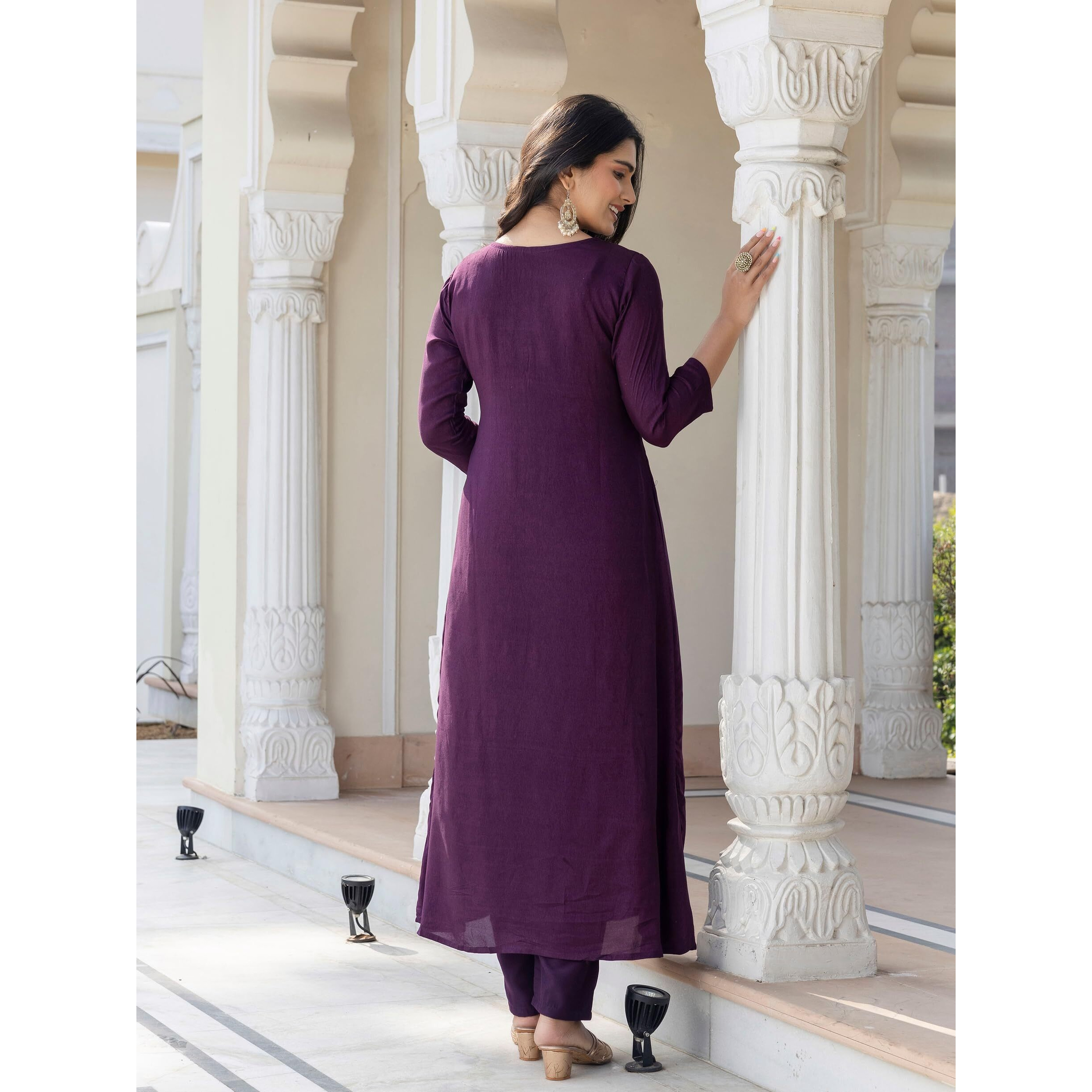 Navlik Women's Wine BSY Viscose Embroidered A-Line Kurta with BSY Viscose Pant and Taby Laced Dupatta Sets (NK-647)