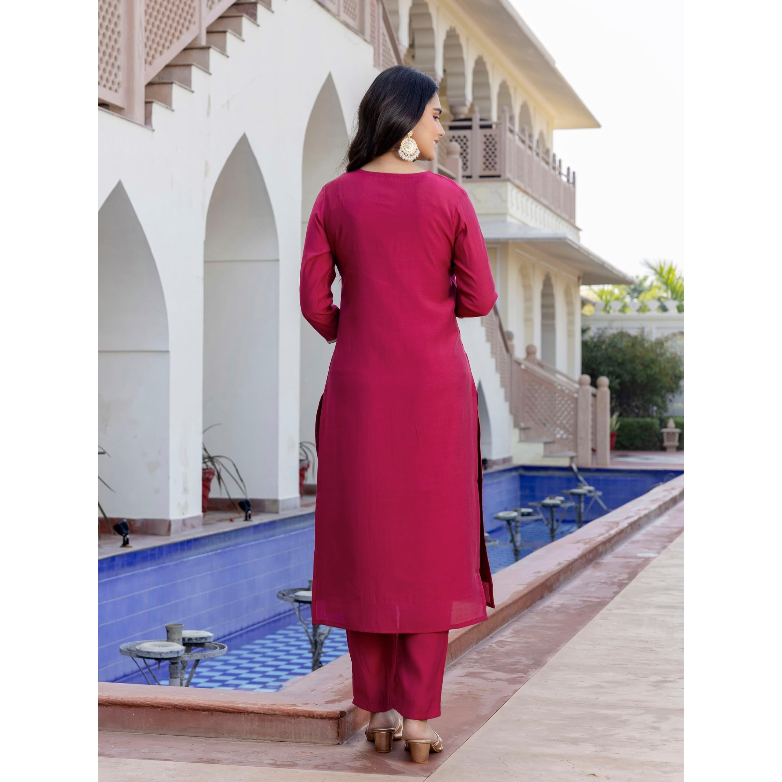 Navlik Women's Viscose Silk Embroidered Straight Kurta with Pant And Dupatta Sets (NK-652)