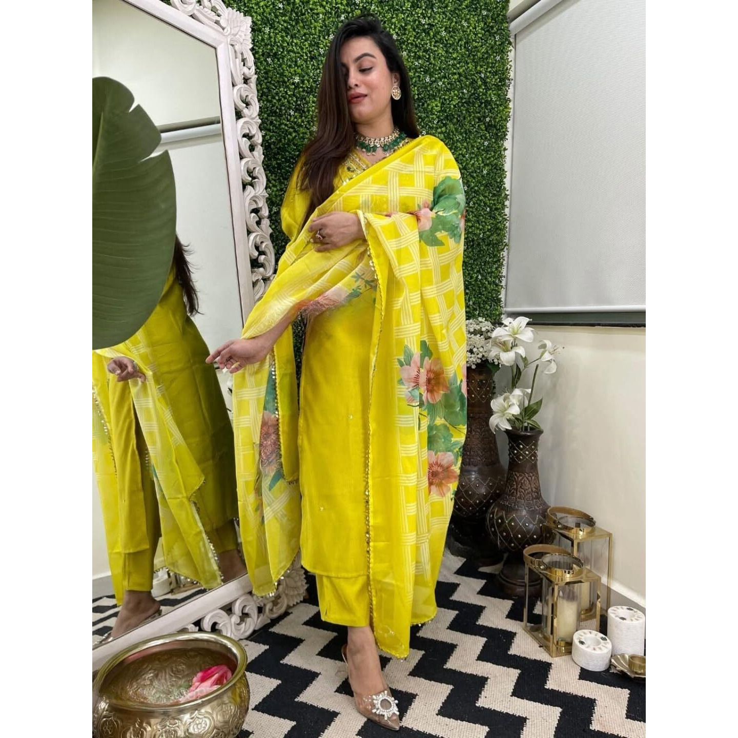 Navlik Women's Viscose Embroidered Straight Kurta with Pant and Dupatta Sets (NK-664)