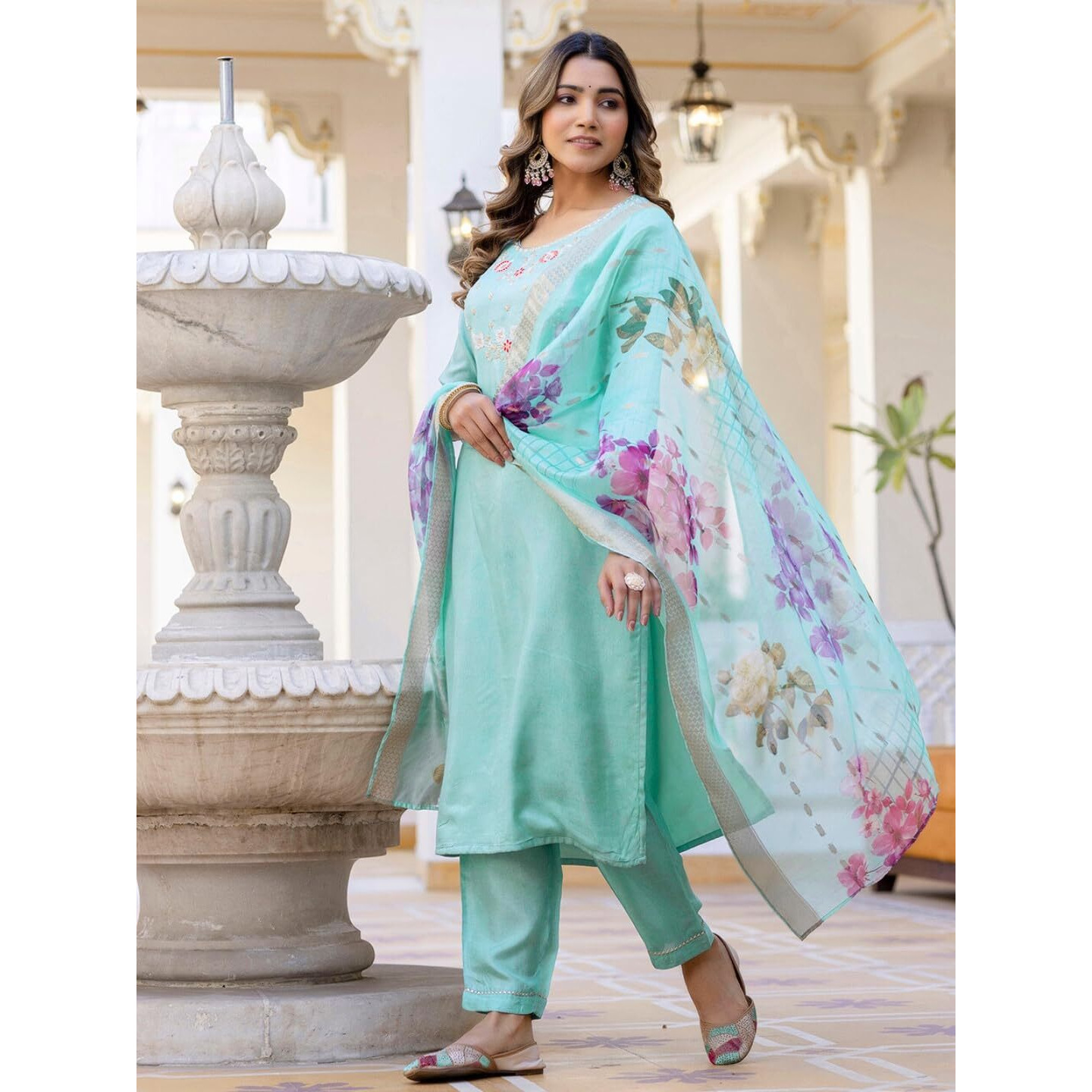 Navlik Women's Viscose Embroidered Straight Kurta with Pant and Dupatta Sets (NK-665)