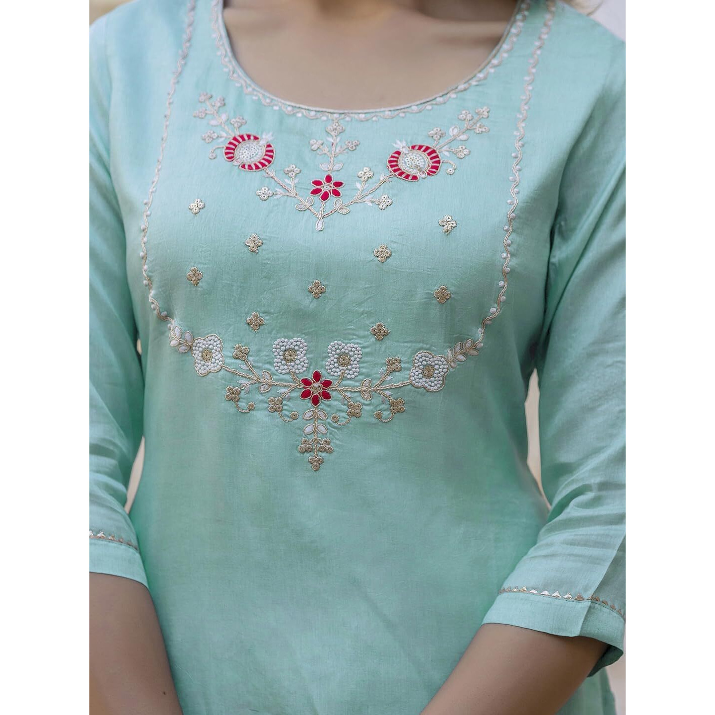 Navlik Women's Viscose Embroidered Straight Kurta with Pant and Dupatta Sets (NK-665)