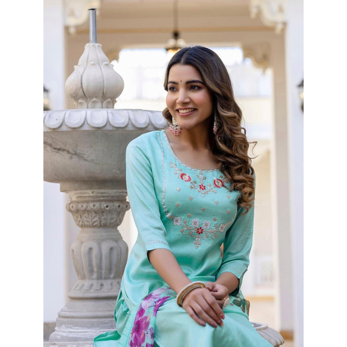 Navlik Women's Viscose Embroidered Straight Kurta with Pant and Dupatta Sets (NK-665)