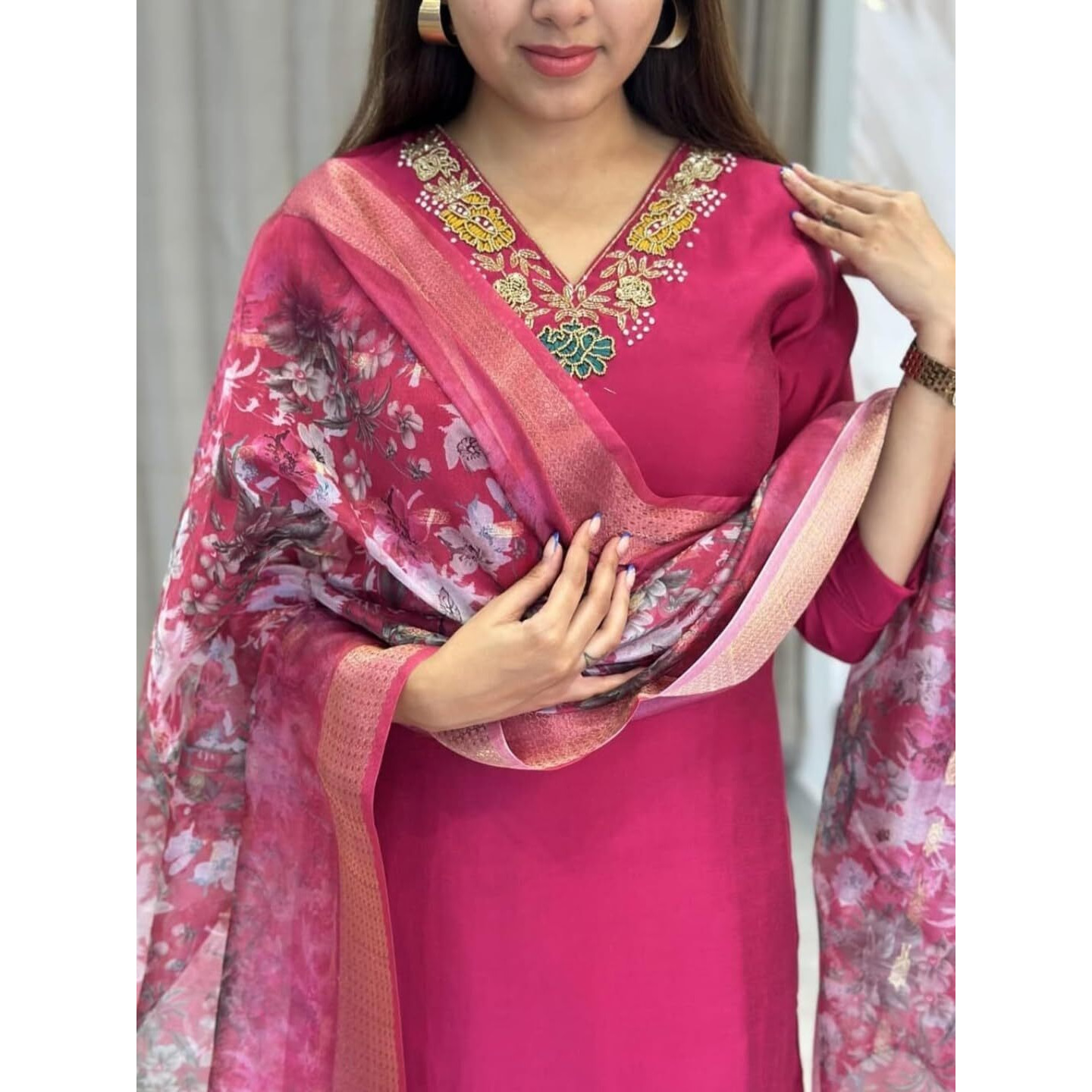Navlik Women's Viscose Embroidered Straight Kurta with Pant and Dupatta Sets (NK-666)