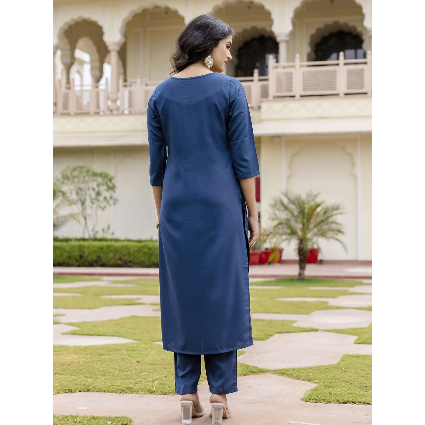 Navlik Women's Rayon Embroidered Straight Kurta with Pant and Dupatta Sets (NK-671)