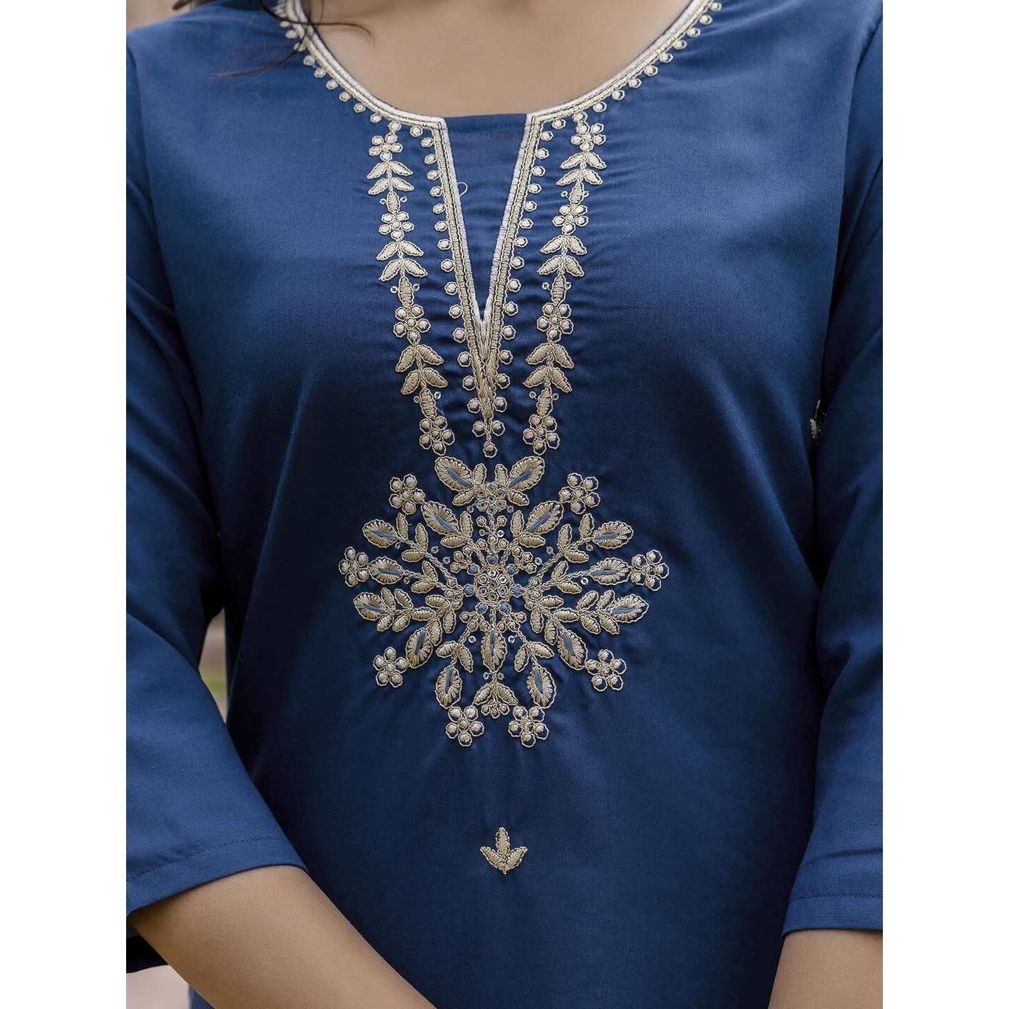 Navlik Women's Rayon Embroidered Straight Kurta with Pant and Dupatta Sets (NK-671)