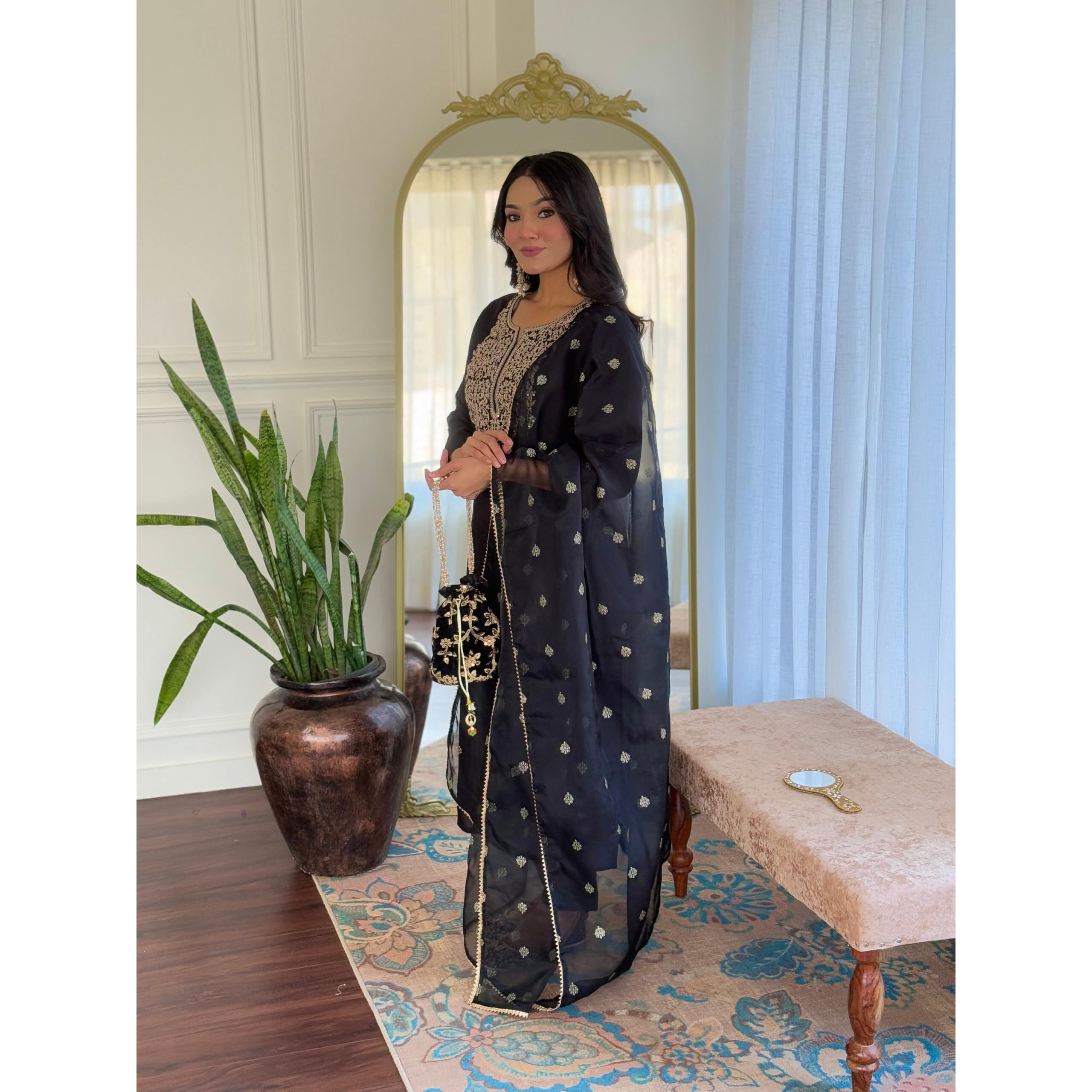 Navlik Women's Viscose Embroidered Straight Kurta with Pant and Dupatta Sets (NK-674)