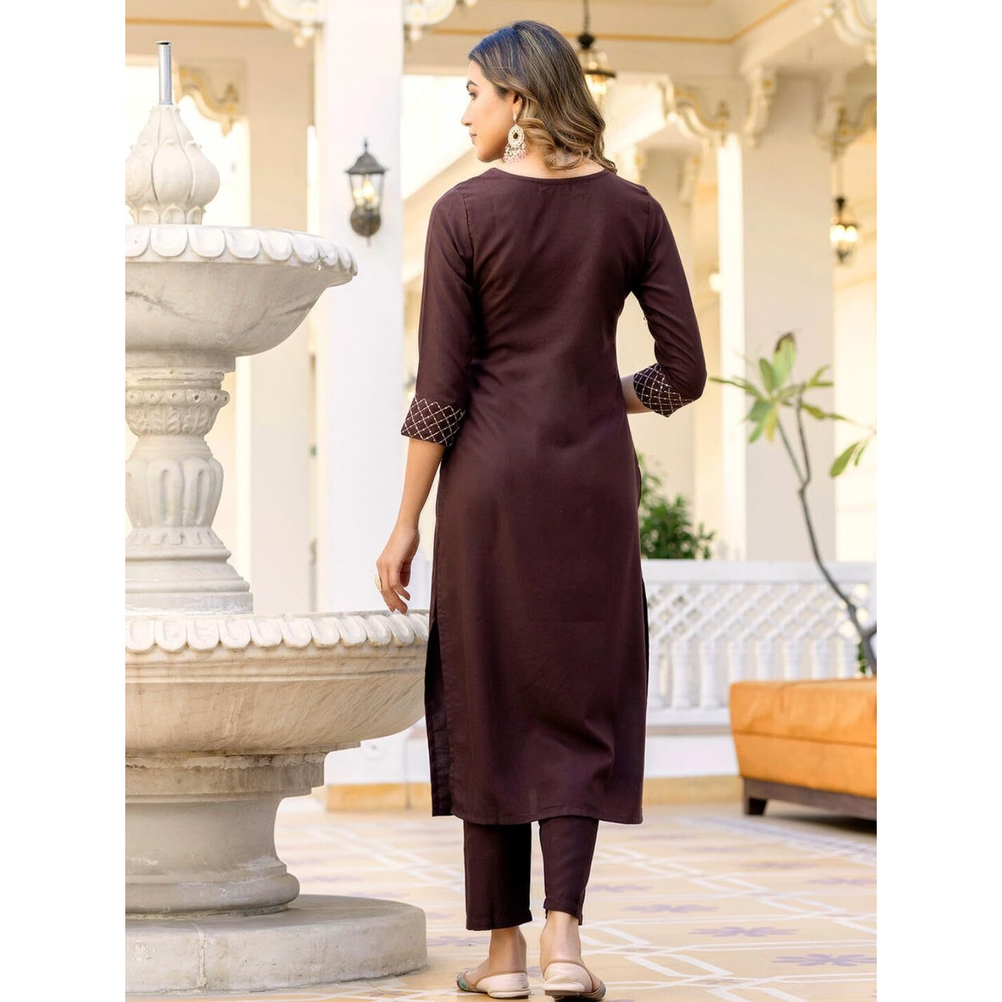 Navlik Women's Rayon Slub Embroidered Straight Kurta with Pant and Dupatta Sets (NK-675)