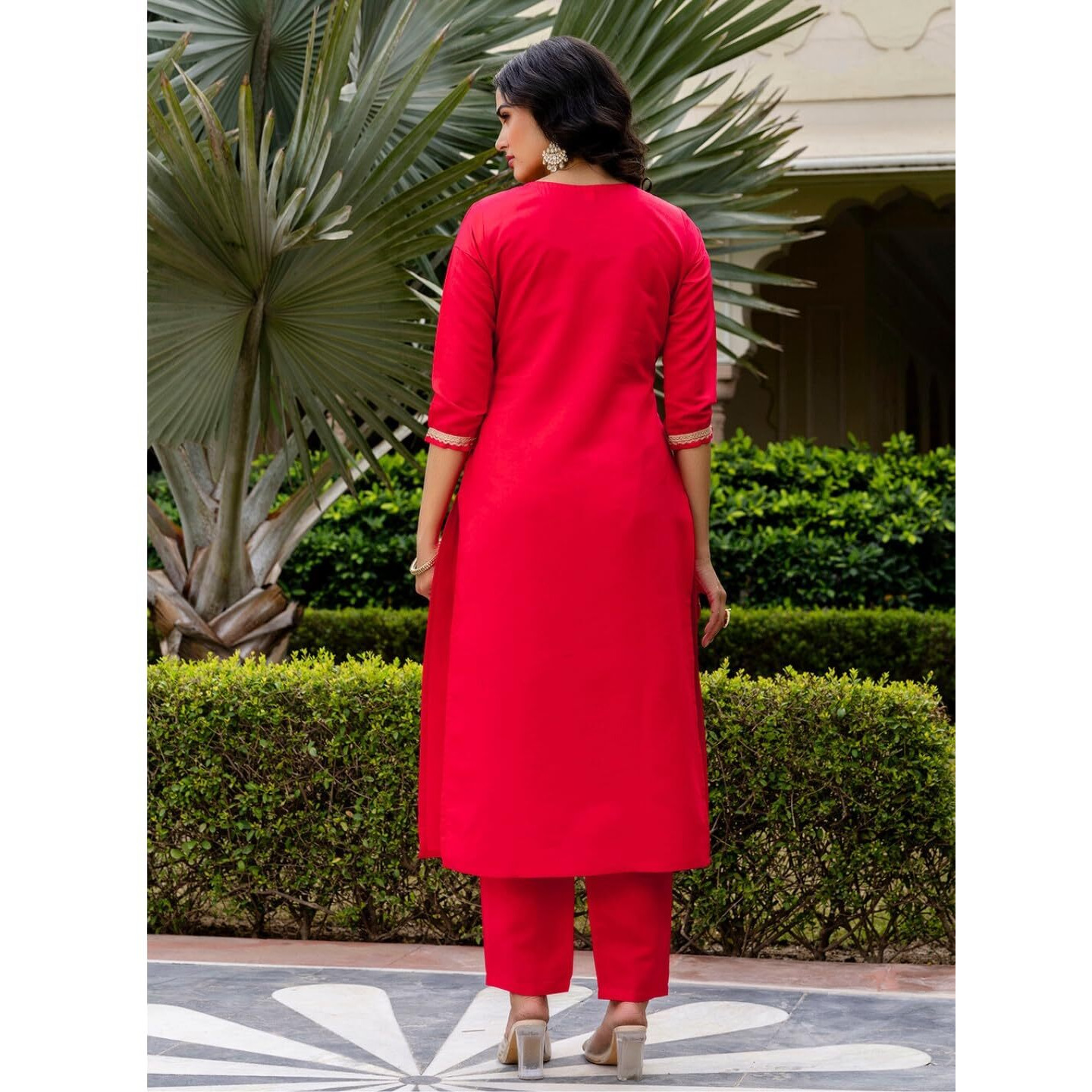 Navlik Women's Rayon Slub Embroidered Straight Kurta with Pant and Dupatta Sets (NK-676)