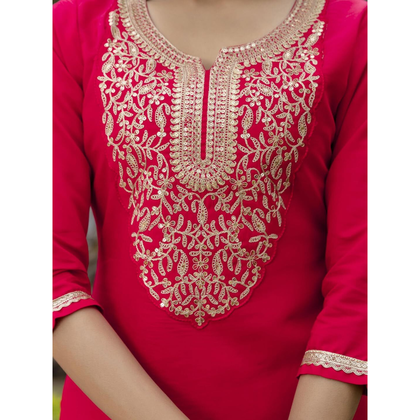 Navlik Women's Rayon Slub Embroidered Straight Kurta with Pant and Dupatta Sets (NK-676)