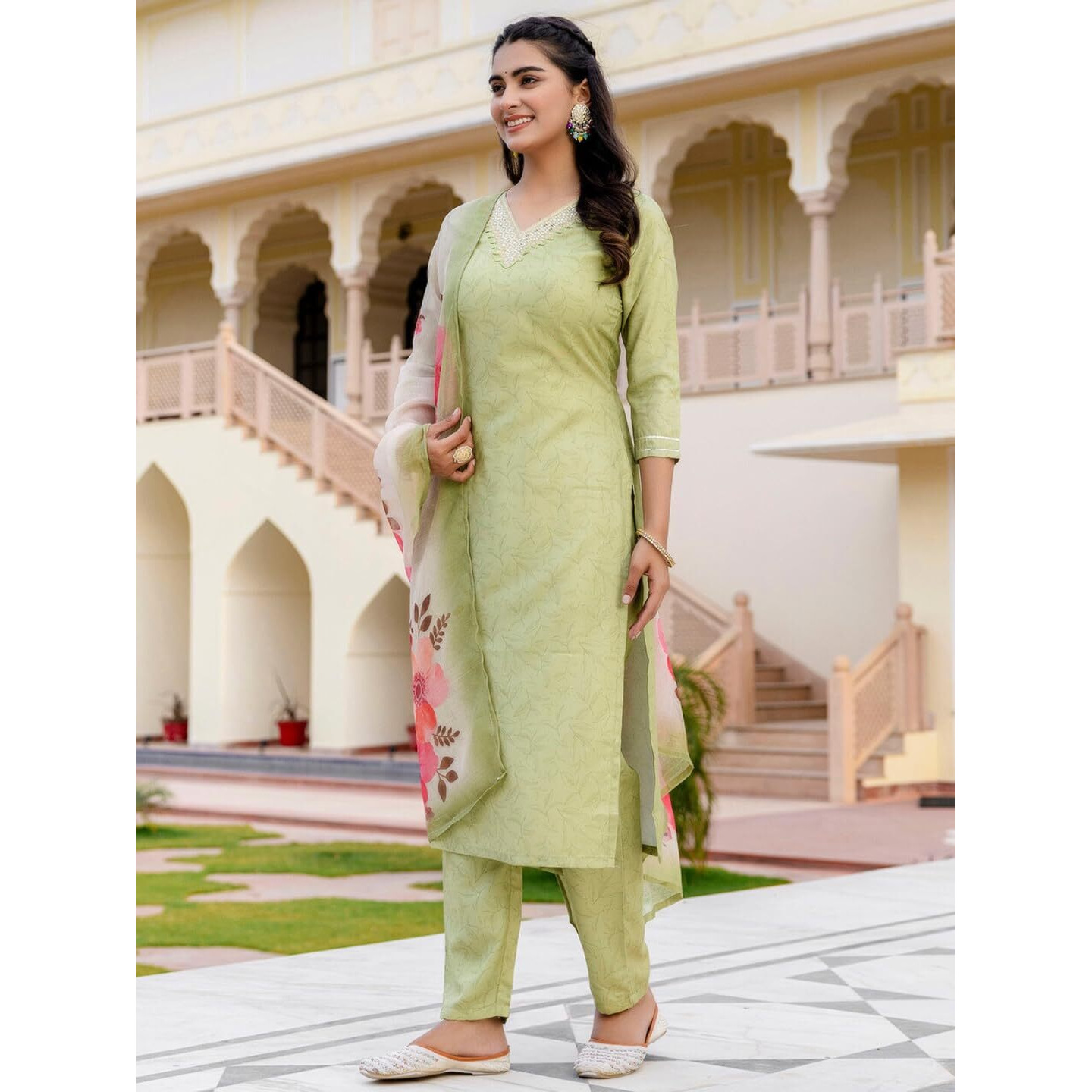 Navlik Women's Rayon Embroidered Straight Kurta with Pant and Dupatta Sets (NK-677)
