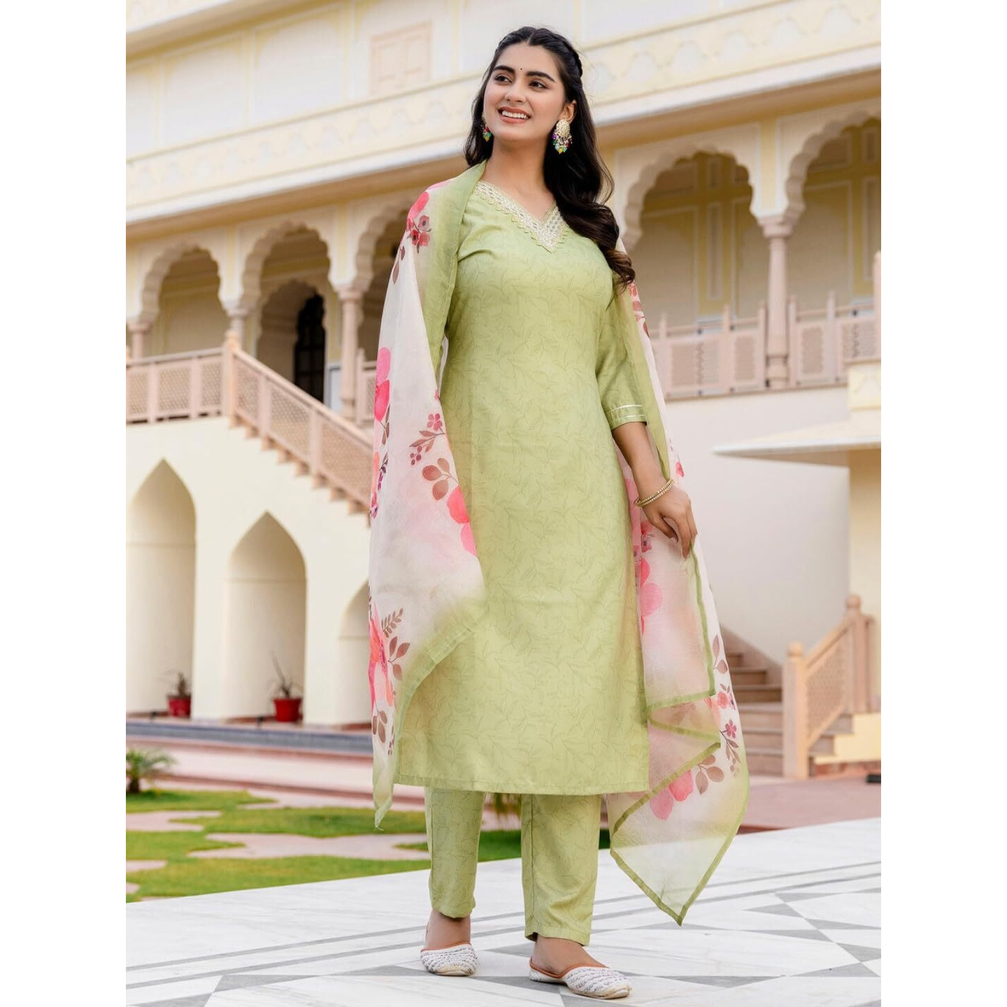 Navlik Women's Rayon Embroidered Straight Kurta with Pant and Dupatta Sets (NK-677)
