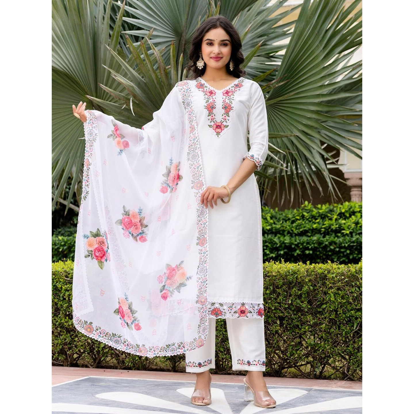 Navlik Women's Viscose Embroidered Straight Kurta with and Dupatta Sets (NK-680)