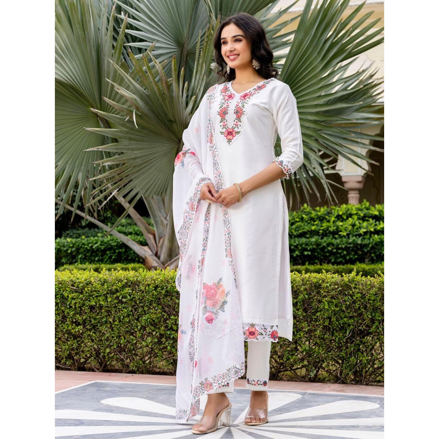Navlik Women's Viscose Embroidered Straight Kurta with and Dupatta Sets (NK-680)