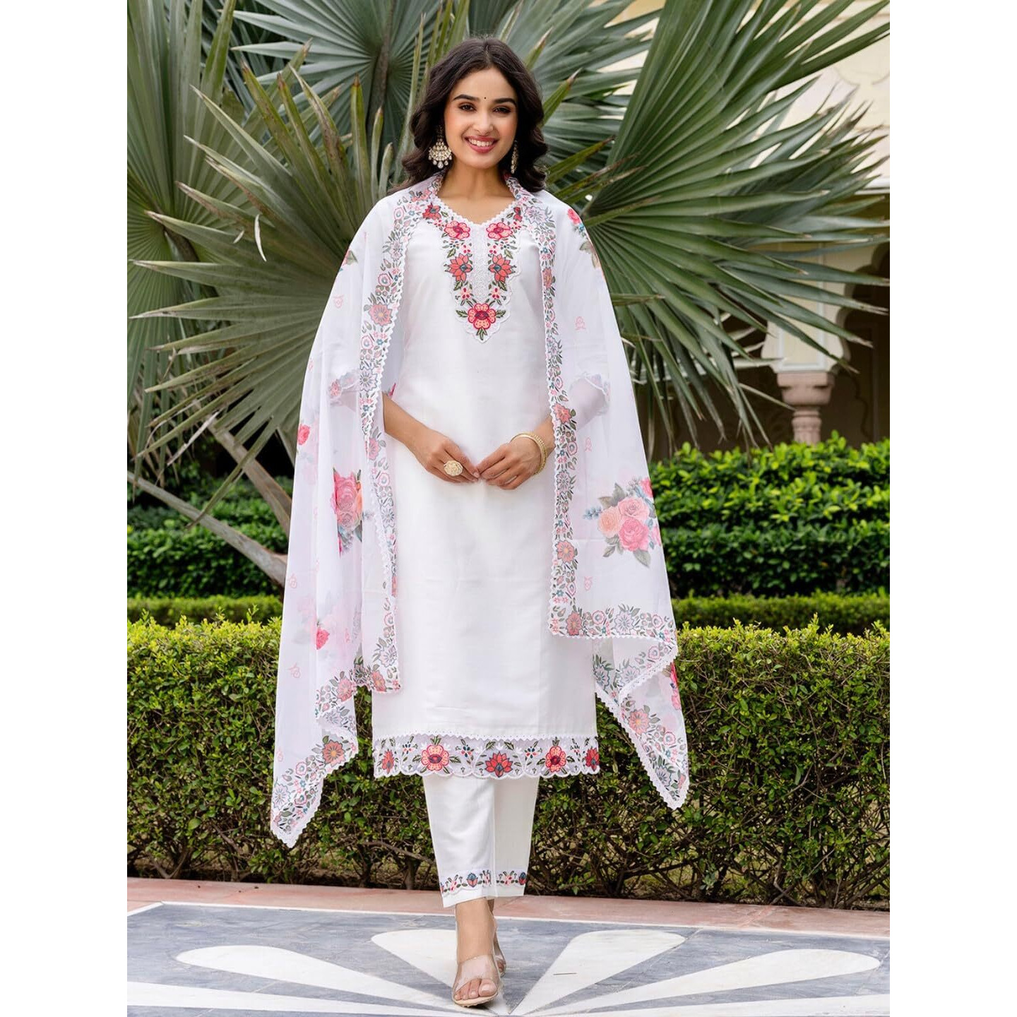 Navlik Women's Viscose Embroidered Straight Kurta with and Dupatta Sets (NK-680)
