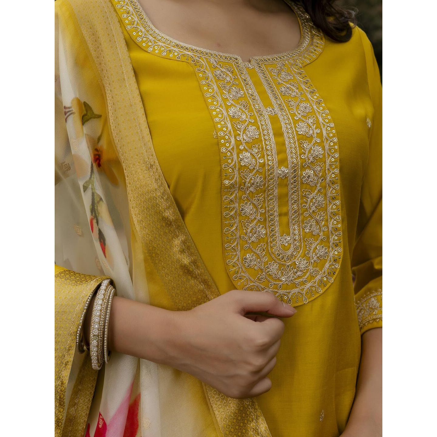 Navlik Women's Viscose Embroidered Straight Kurta with Pant and Dupatta Sets (NK-681)