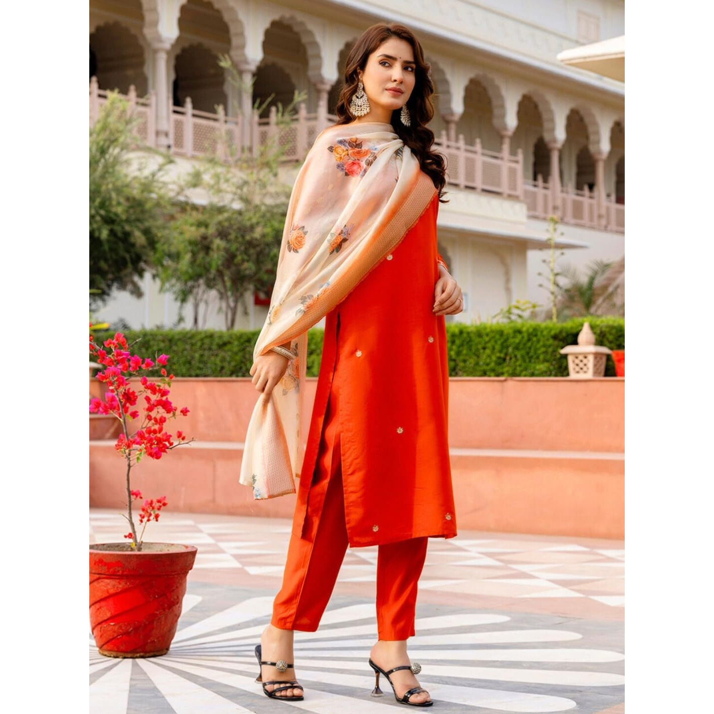 Navlik Women's BSY Viscose Embroidered Straight Kurta with Pant and Dupatta Sets (NK-684)