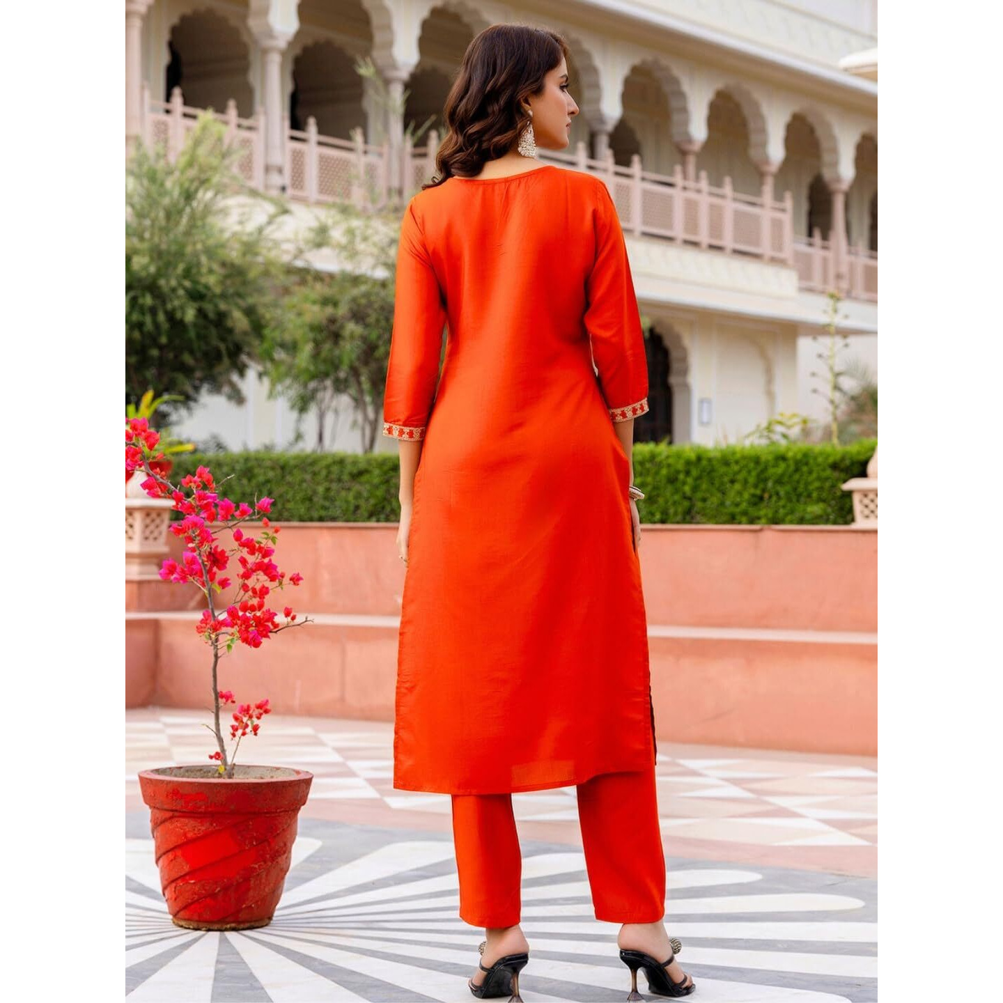 Navlik Women's BSY Viscose Embroidered Straight Kurta with Pant and Dupatta Sets (NK-684)
