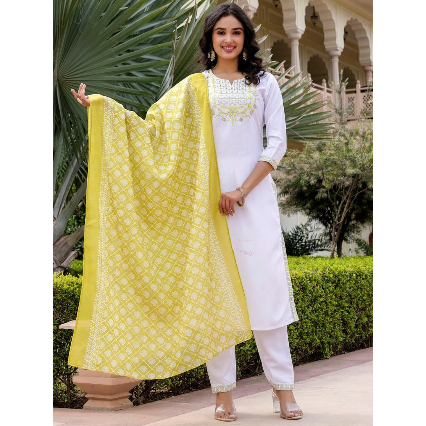 Navlik Women's Viscose Embroidered Straight Kurta with Pant and Dupatta Sets (NK-685)