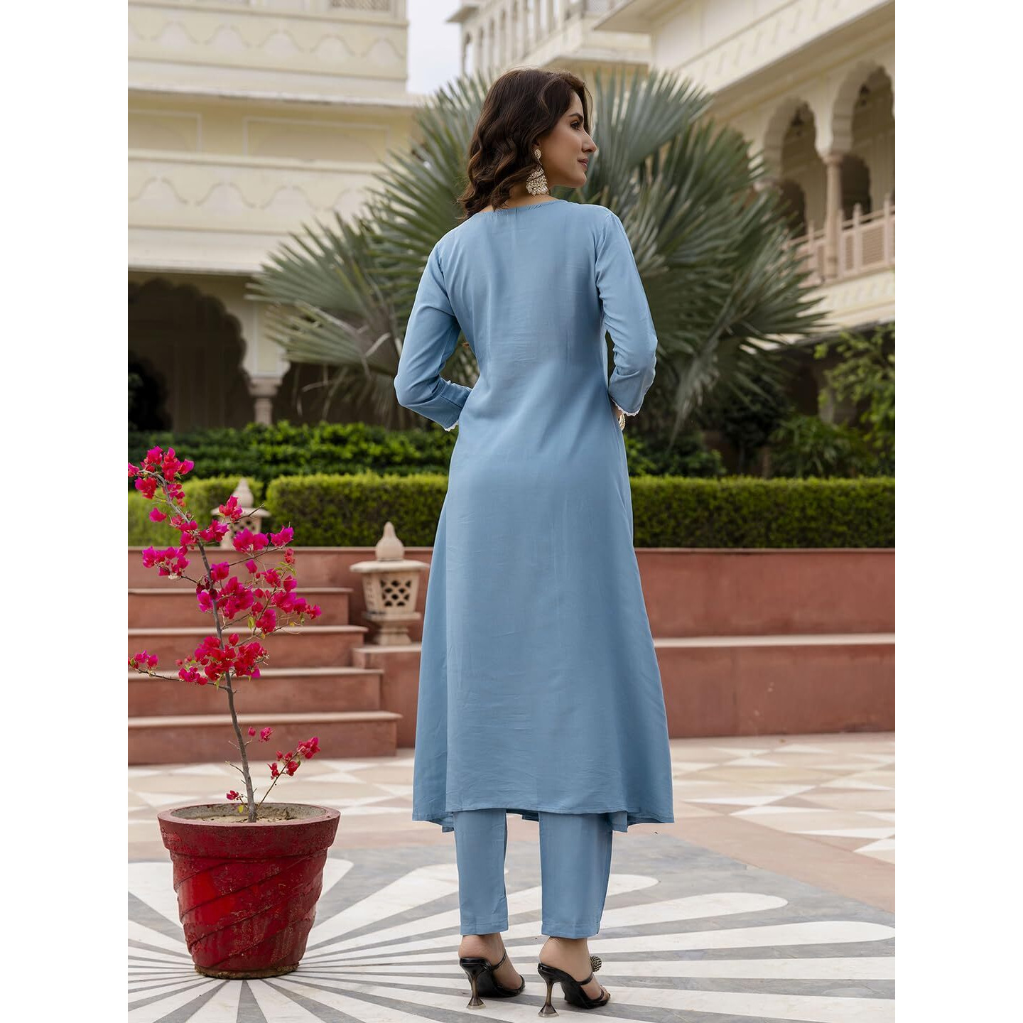 Navlik Women's BSY Viscose Embroidered Flared Kurta with Pant and Dupatta Sets (NK-686)