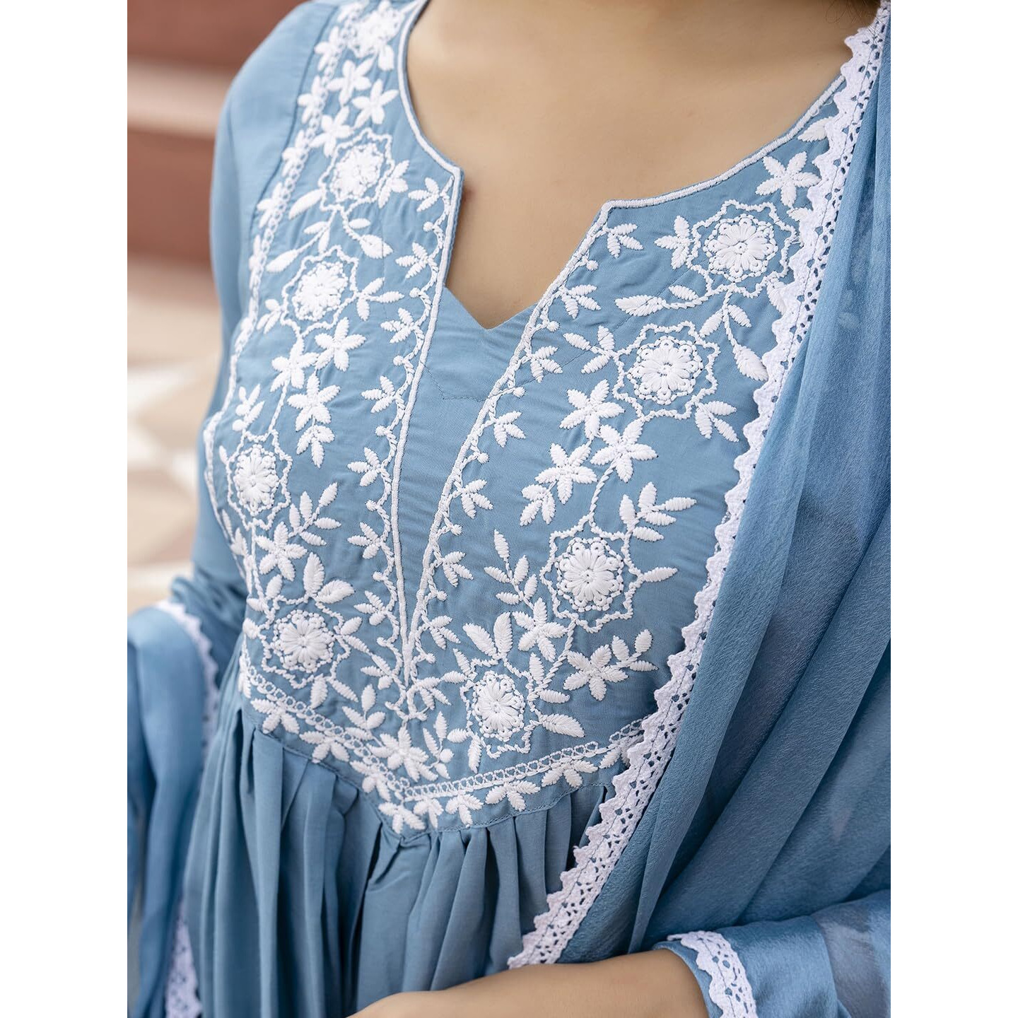 Navlik Women's BSY Viscose Embroidered Flared Kurta with Pant and Dupatta Sets (NK-686)