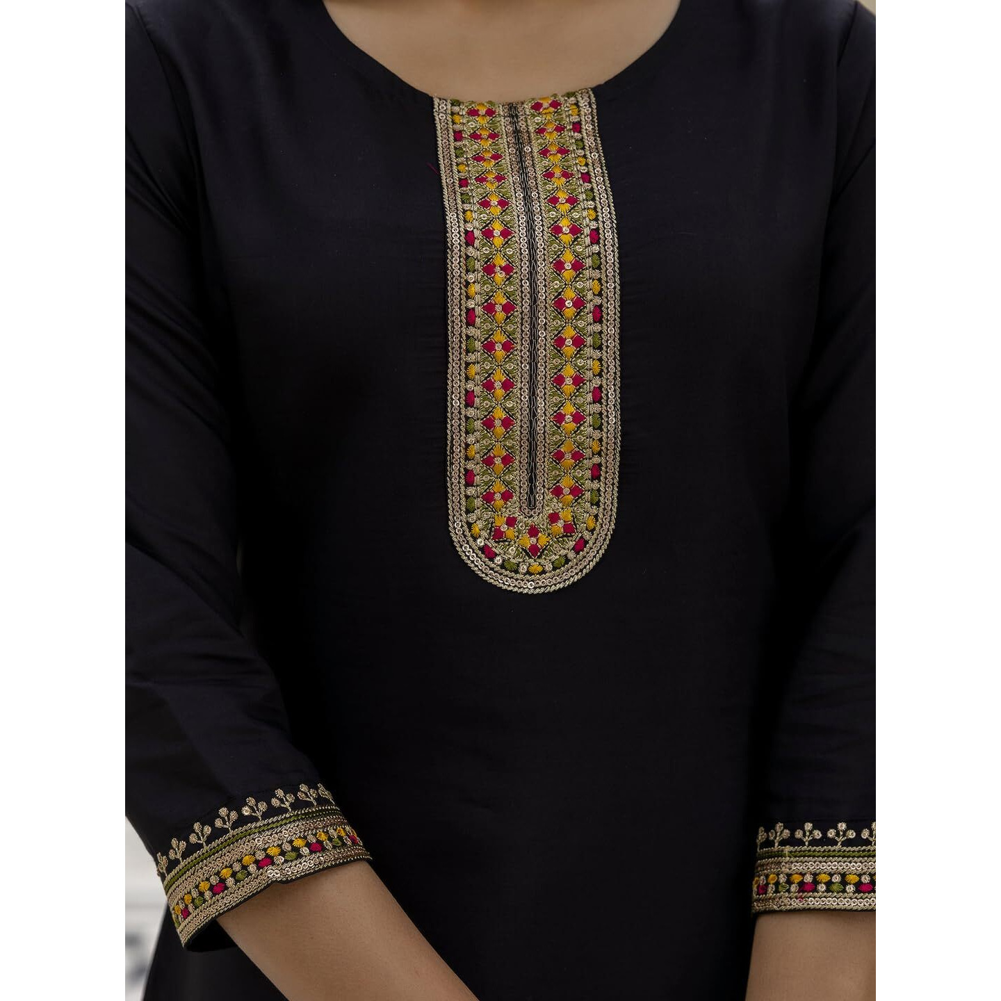 Navlik Women's Viscose Embroidered Straight Kurta with Pant and Dupatta Sets (NK-687)