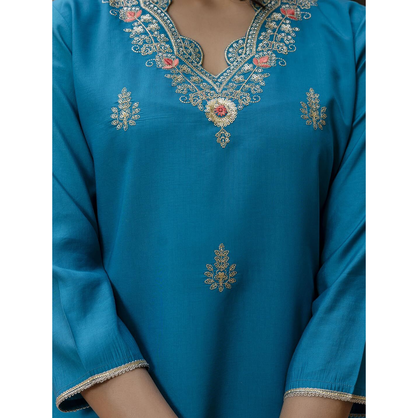Navlik Women's Viscose Embroidered Straight Kurta with Pant and Dupatta Sets (NK-690)
