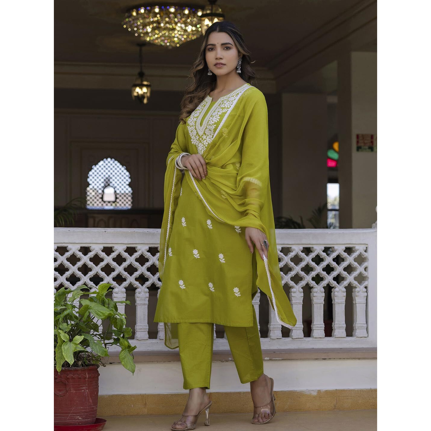 Navlik Women's Cotton Embroidered Straight Kurta with and Dupatta Sets (NK-691)