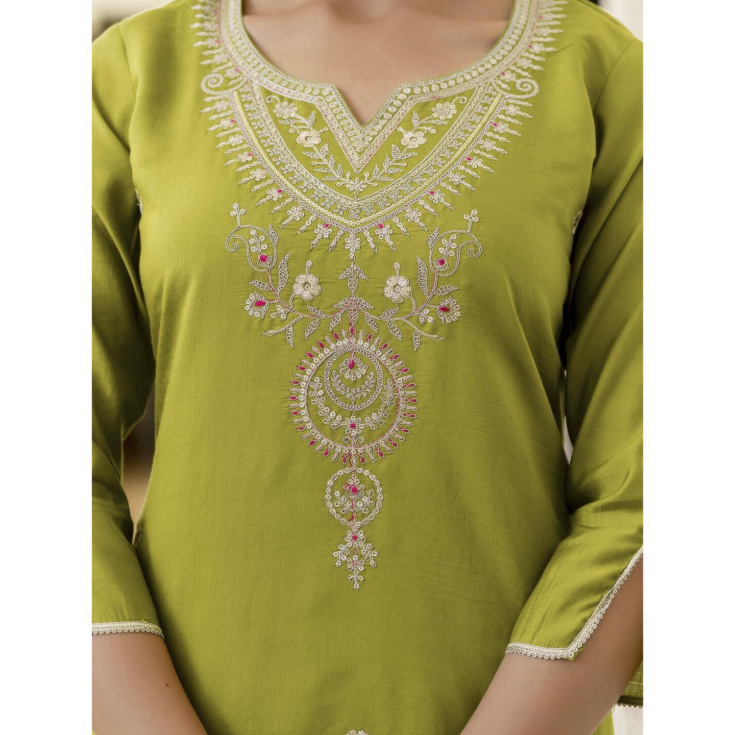 Navlik Women's Viscose Embroidered Straight Kurta with Pant and Dupatta Sets (NK-692)