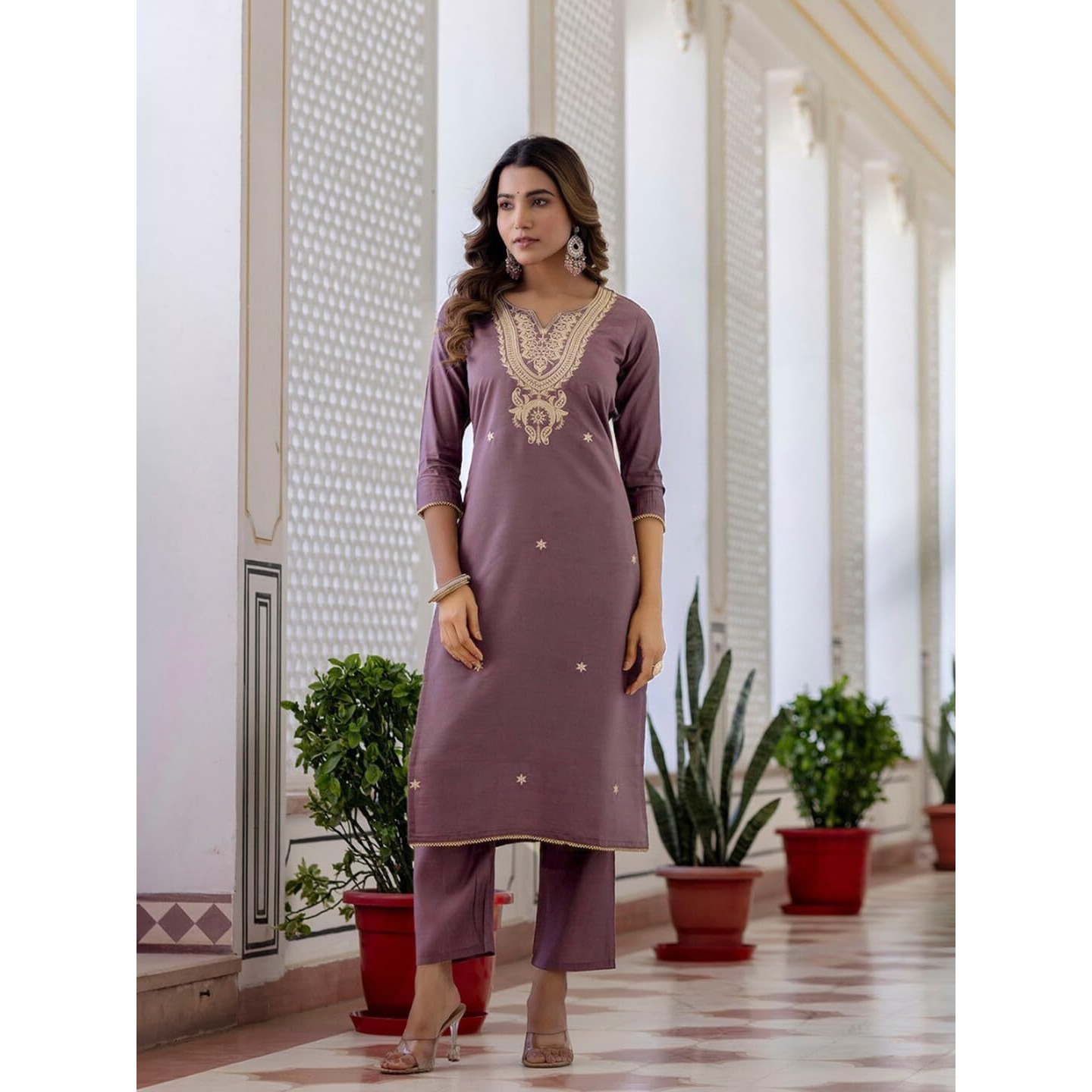 Navlik Women's Viscose Embroidered Straight Kurta with Pant and Dupatta Sets (NK-693)
