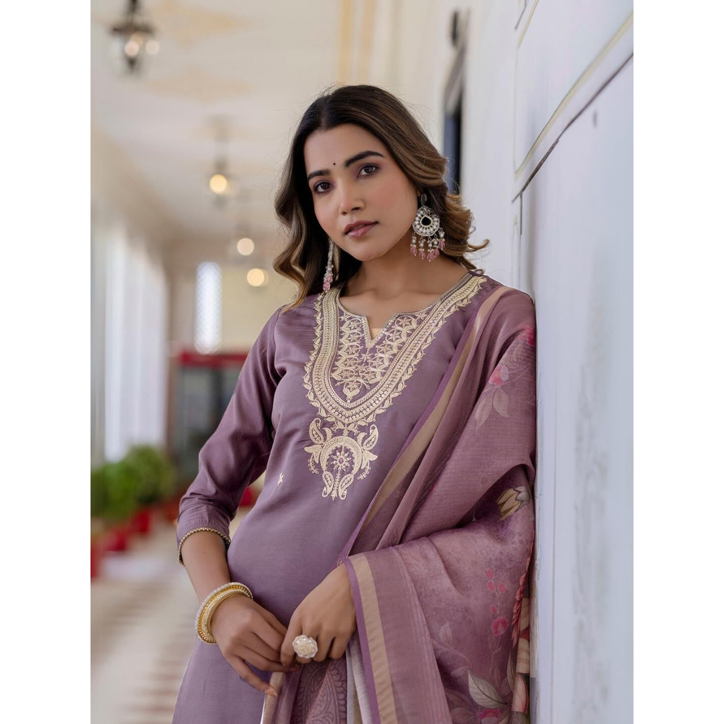 Navlik Women's Viscose Embroidered Straight Kurta with Pant and Dupatta Sets (NK-693)