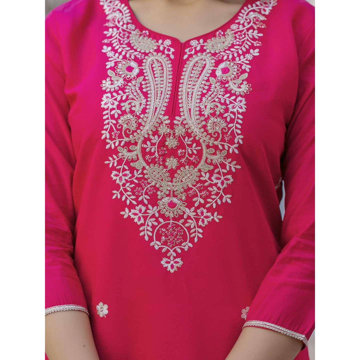 Navlik Women's Viscose Embroidered Straight Kurta with Pant and Dupatta Sets (NK-694)