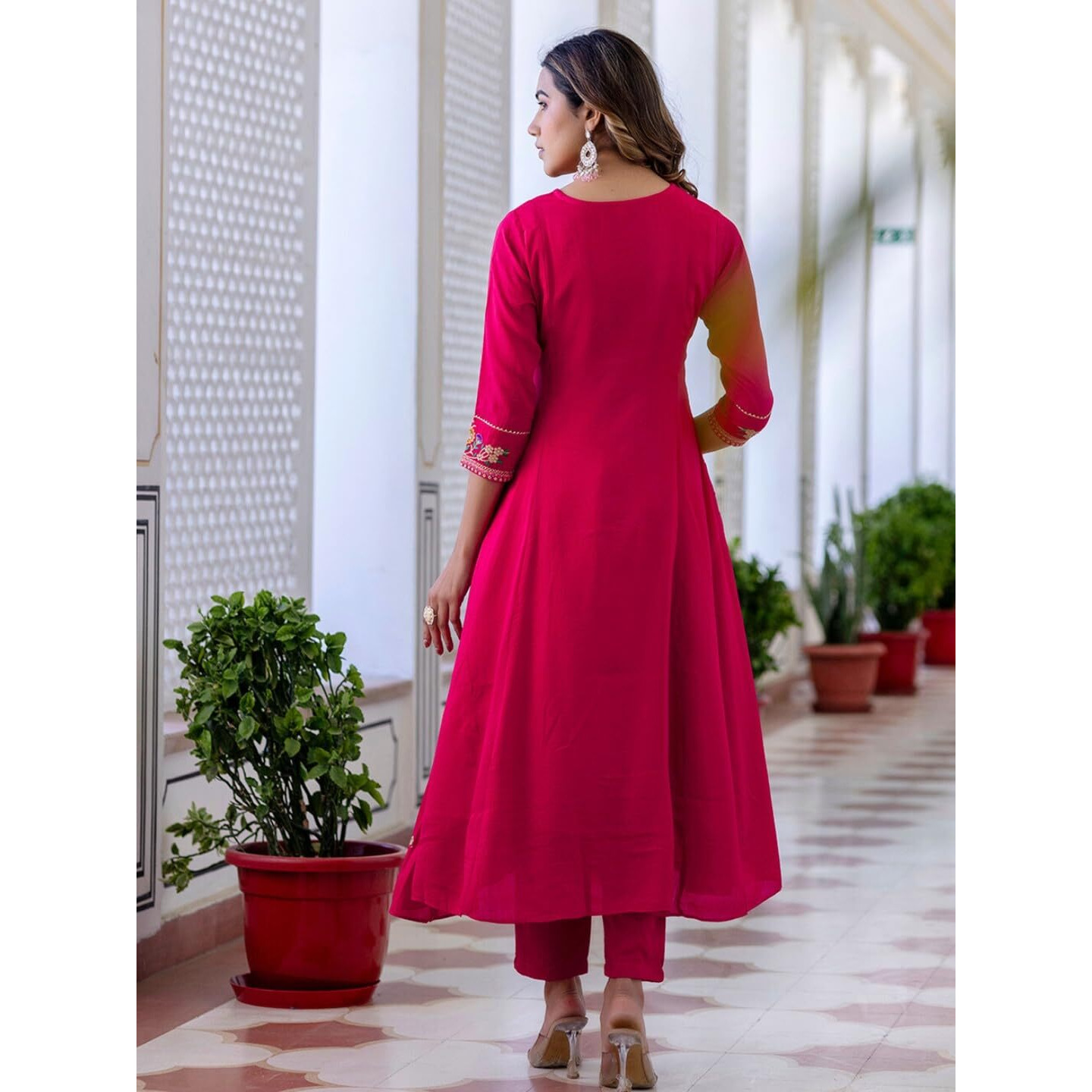 Navlik Women's Vichitra Silk Embroidered Straight Kurta with Pant and Dupatta Sets (NK-695)