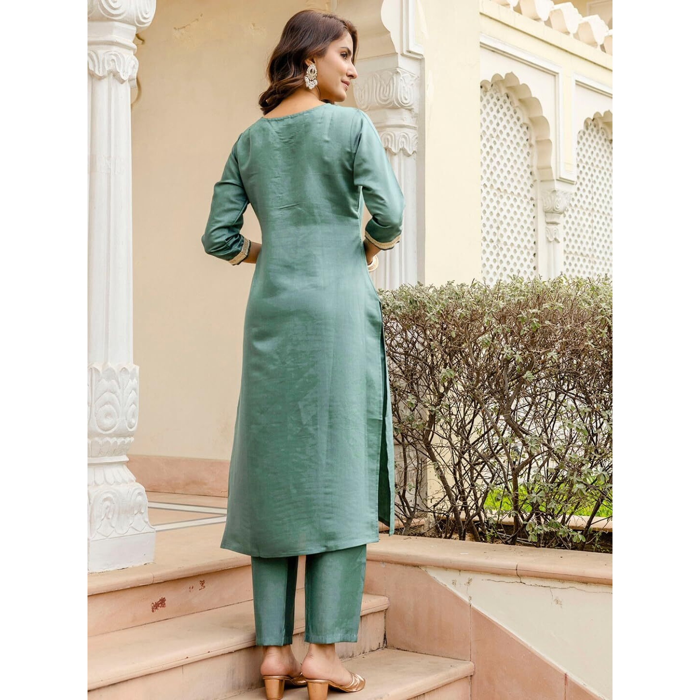 Navlik Women's Rayon Embroidered Straight Kurta with Pant and Dupatta Sets (NK-696)
