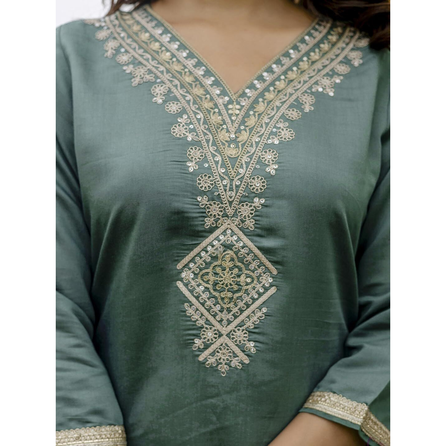Navlik Women's Rayon Embroidered Straight Kurta with Pant and Dupatta Sets (NK-696)
